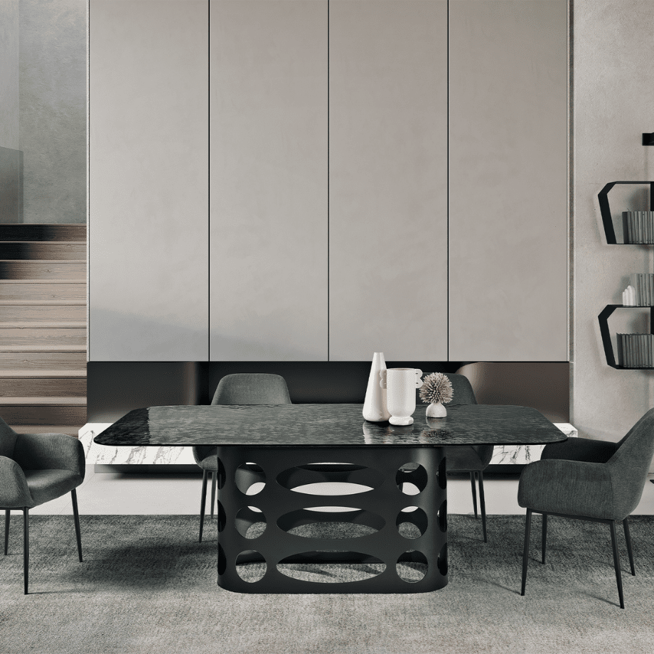 Tavolo fisso "Clover" moderno con piano in vetro martellato retroargentato cm 210x110 75h - MondoViro