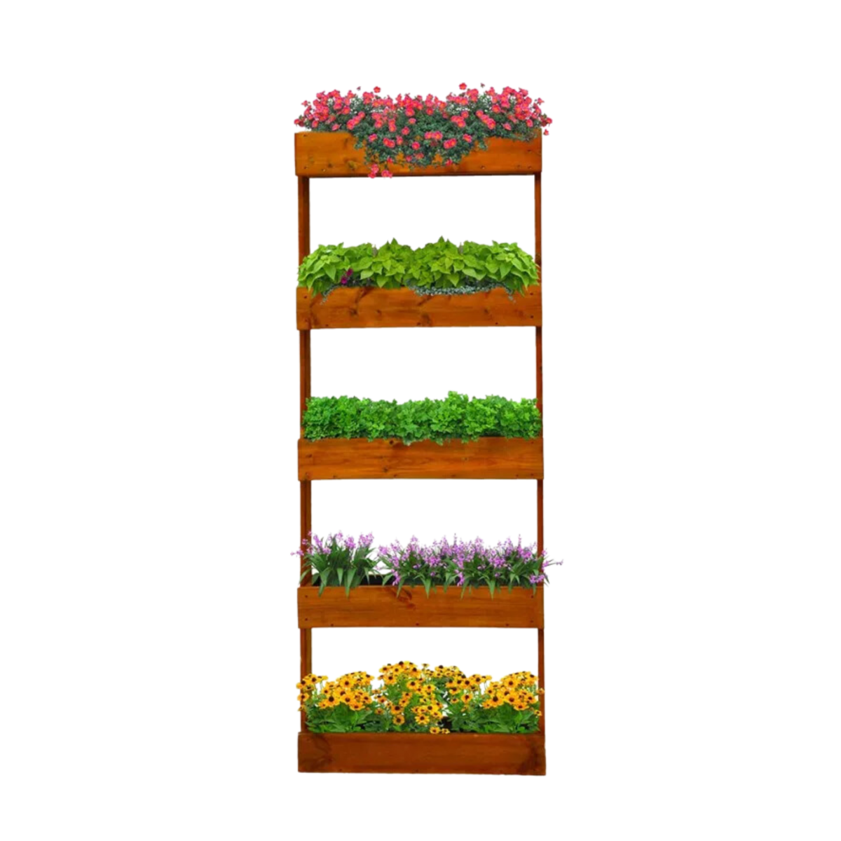 Fioriera "Prato" inclinata a in legno di pino per giardino o balcone color castagno - MondoViro