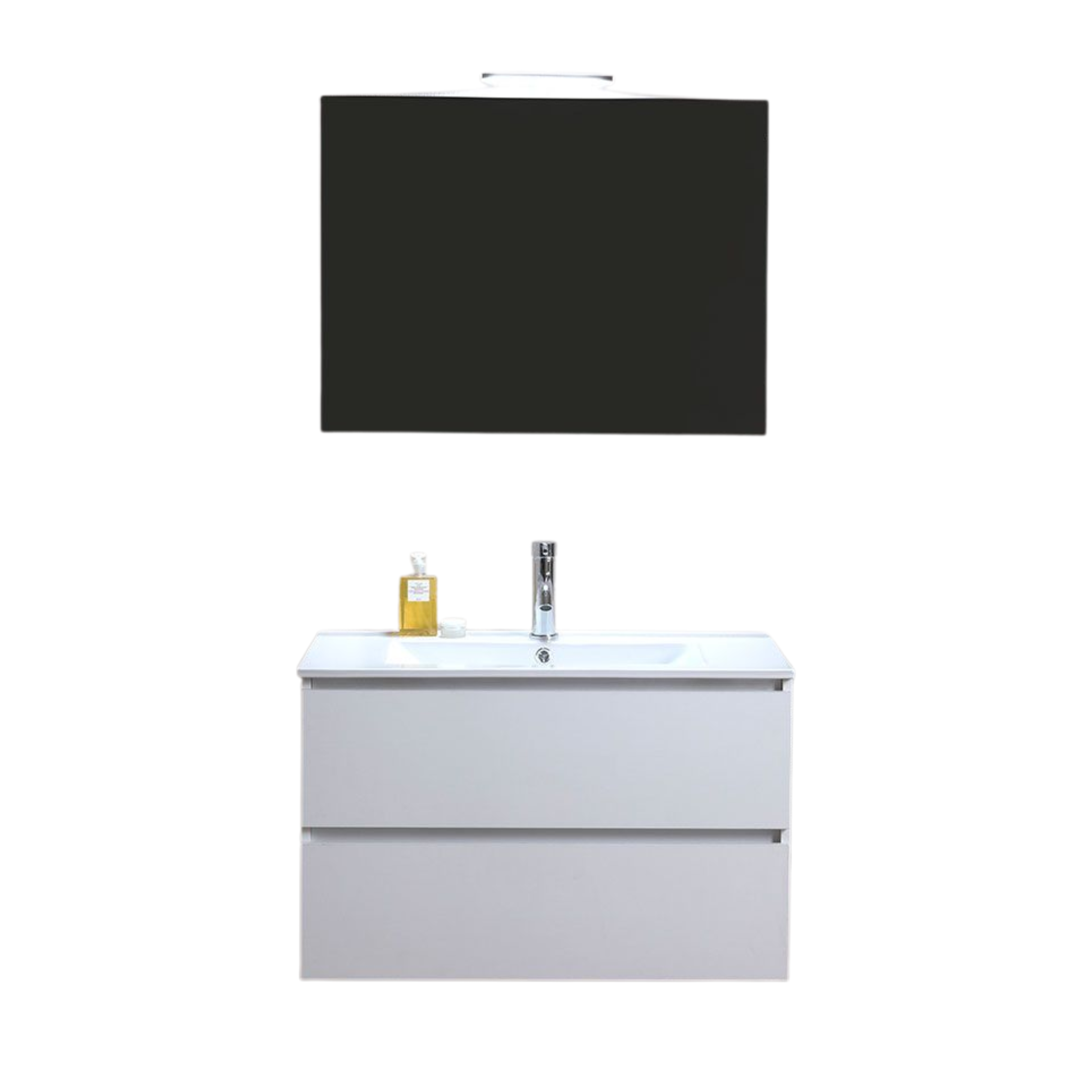 Mobile da bagno bianco "Belize80" sospeso con due cassetti e lavabo in ceramica