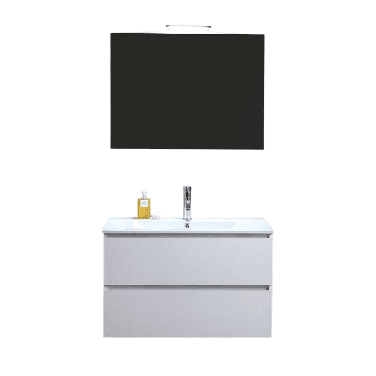 Mobile da bagno bianco "Belize80" sospeso con due cassetti e lavabo in ceramica - MondoViro