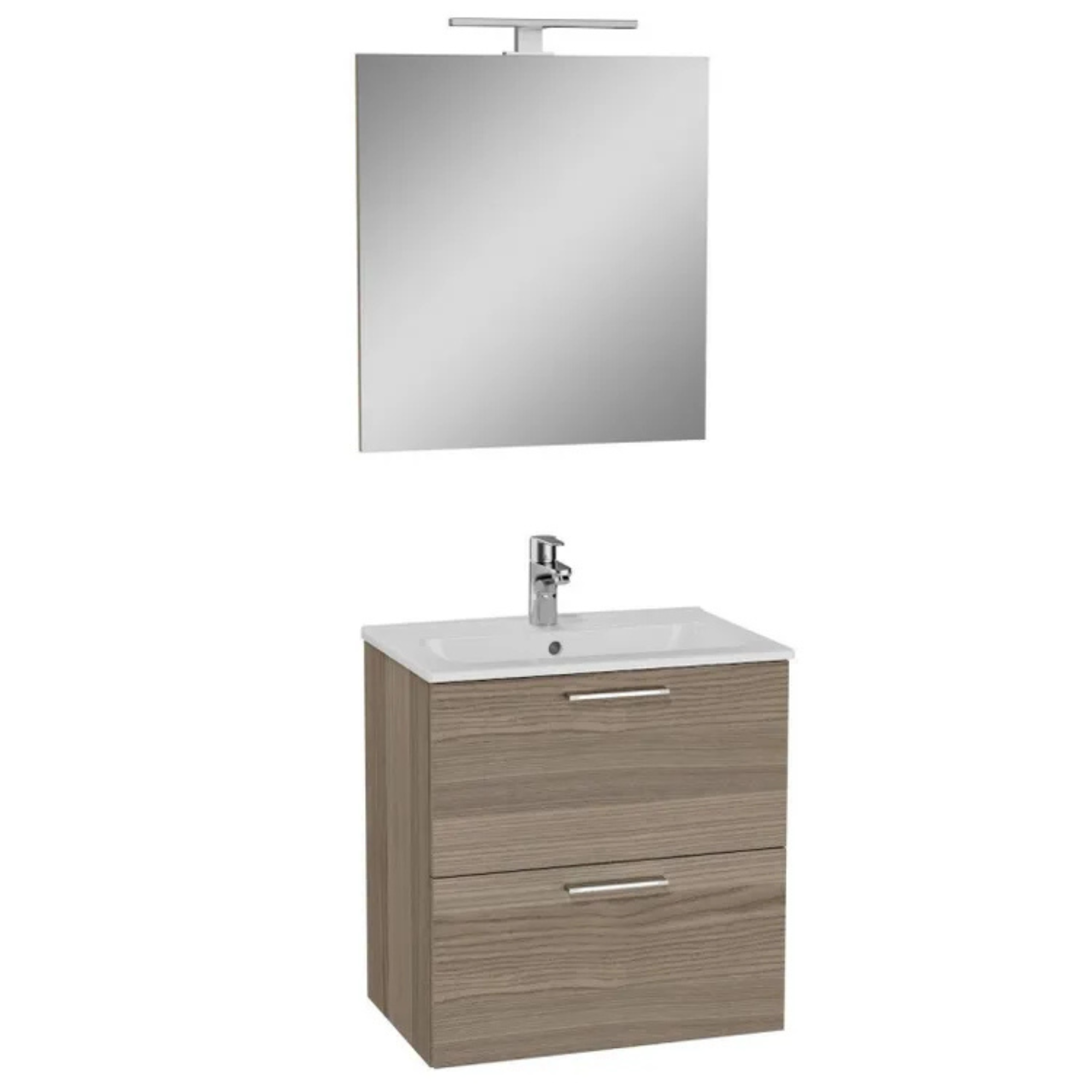 Mobile da bagno sospeso "Vitrax" in legno con 2 cassetti lavabo specchio e lampada