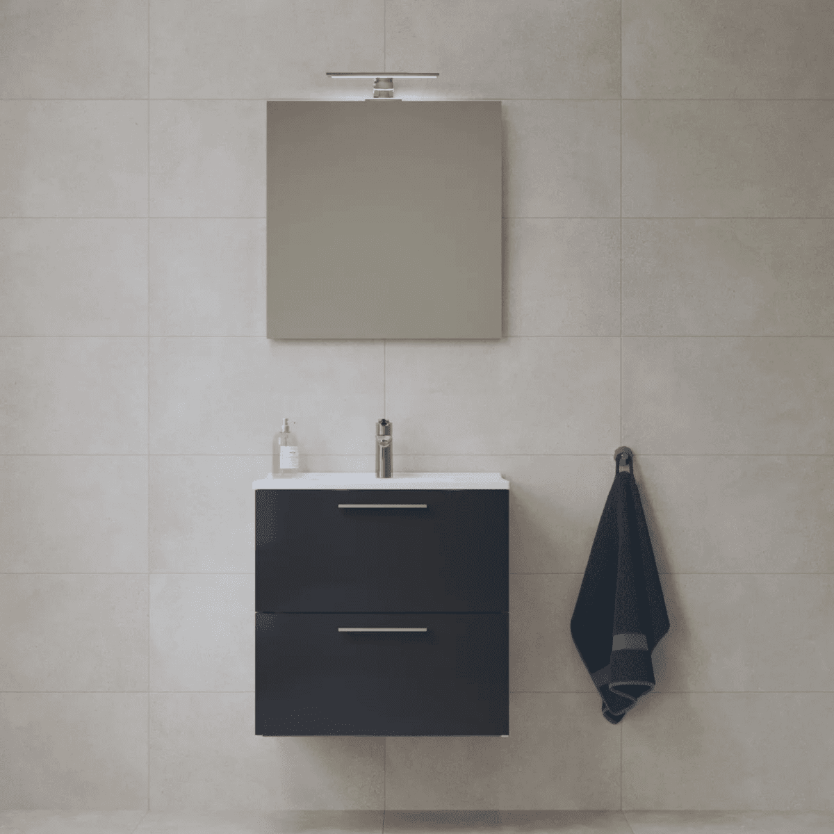 Mobile da bagno sospeso "Vitrax" in legno con 2 cassetti lavabo specchio e lampada - MondoViro