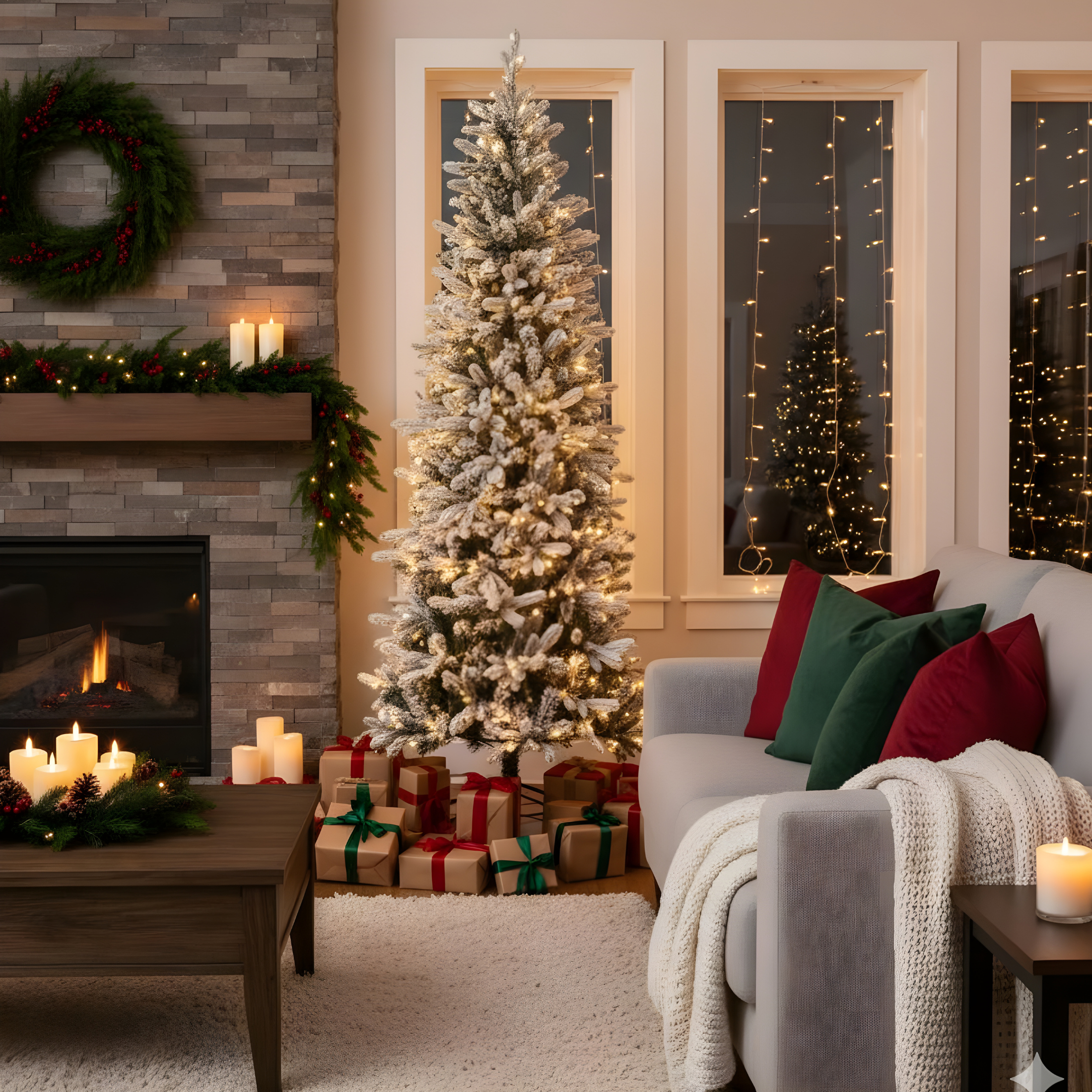 Albero di Natale Slim innevato "Snowflake" in PE effetto real touch + PVC + flock