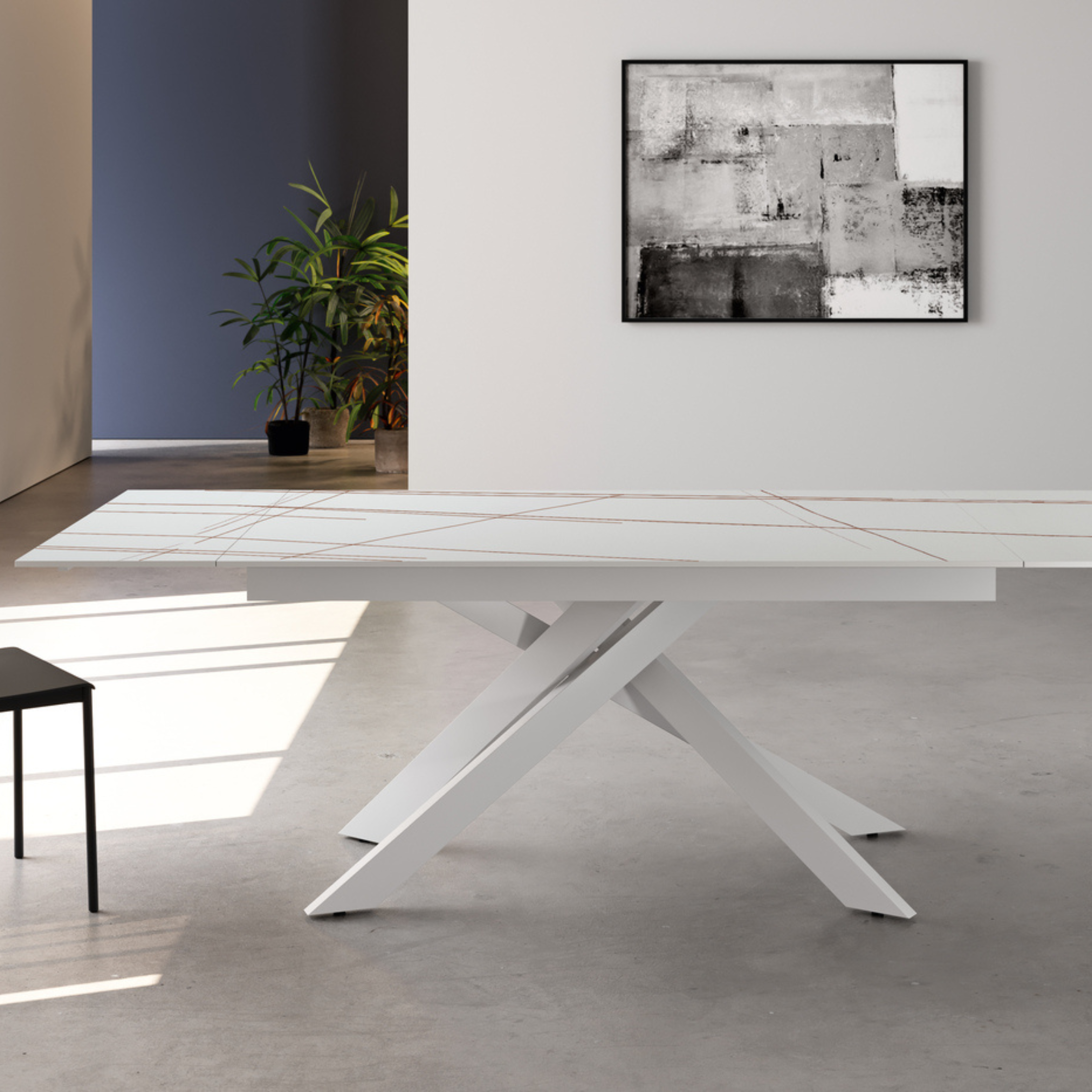 Tavolo allungabile con top in ceramica effetto marmo "Xavier" cm 140/200x80 76h