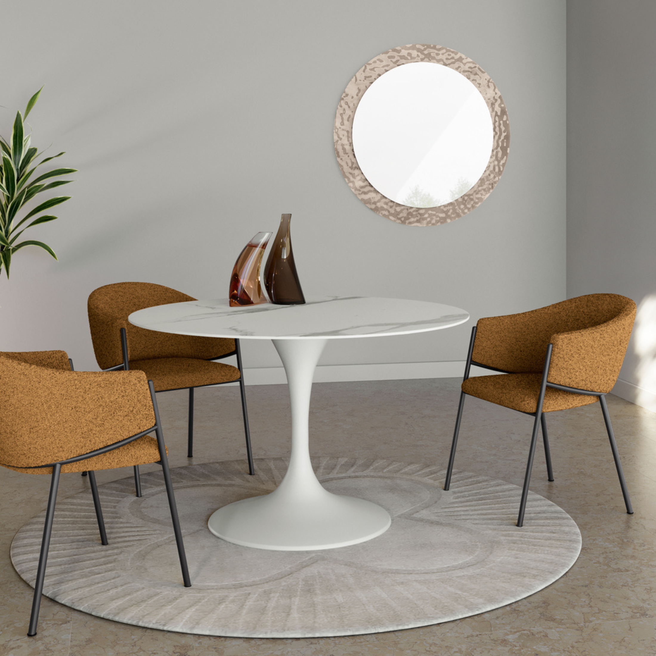 Tavolo rotondo fisso "Plus" in ceramica opaco con struttura in metallo cm 100x100 76h