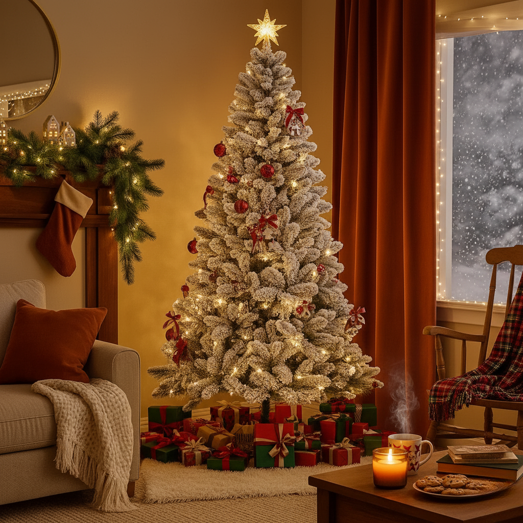 Albero di Natale innevato "Fiocco" in PVC di altissima qualità + Flock