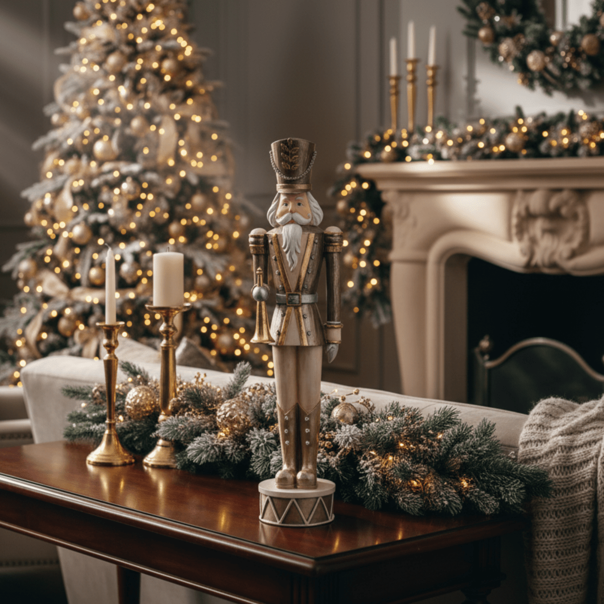 Statuetta soldato schiaccianoci con trombetta, decorazione natalizia elegante cm 52h - MondoViro