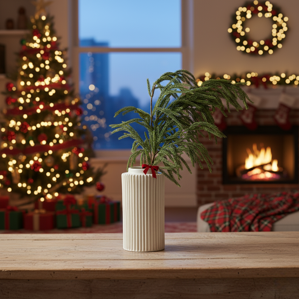 Ramo verde Norfolk Pine in Pe effetto Real Touch da 90 cm