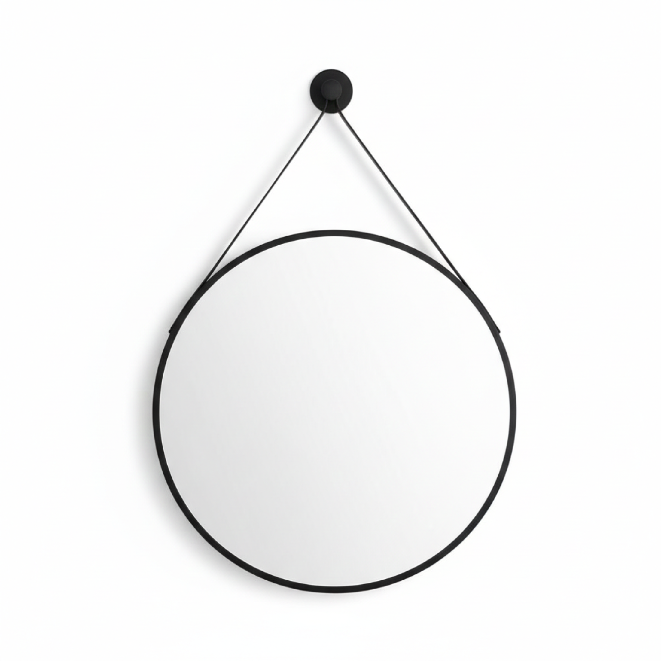 Specchio rotondo da bagno "Hillsboro" cornice con laccio in pelle nera cm 60x90