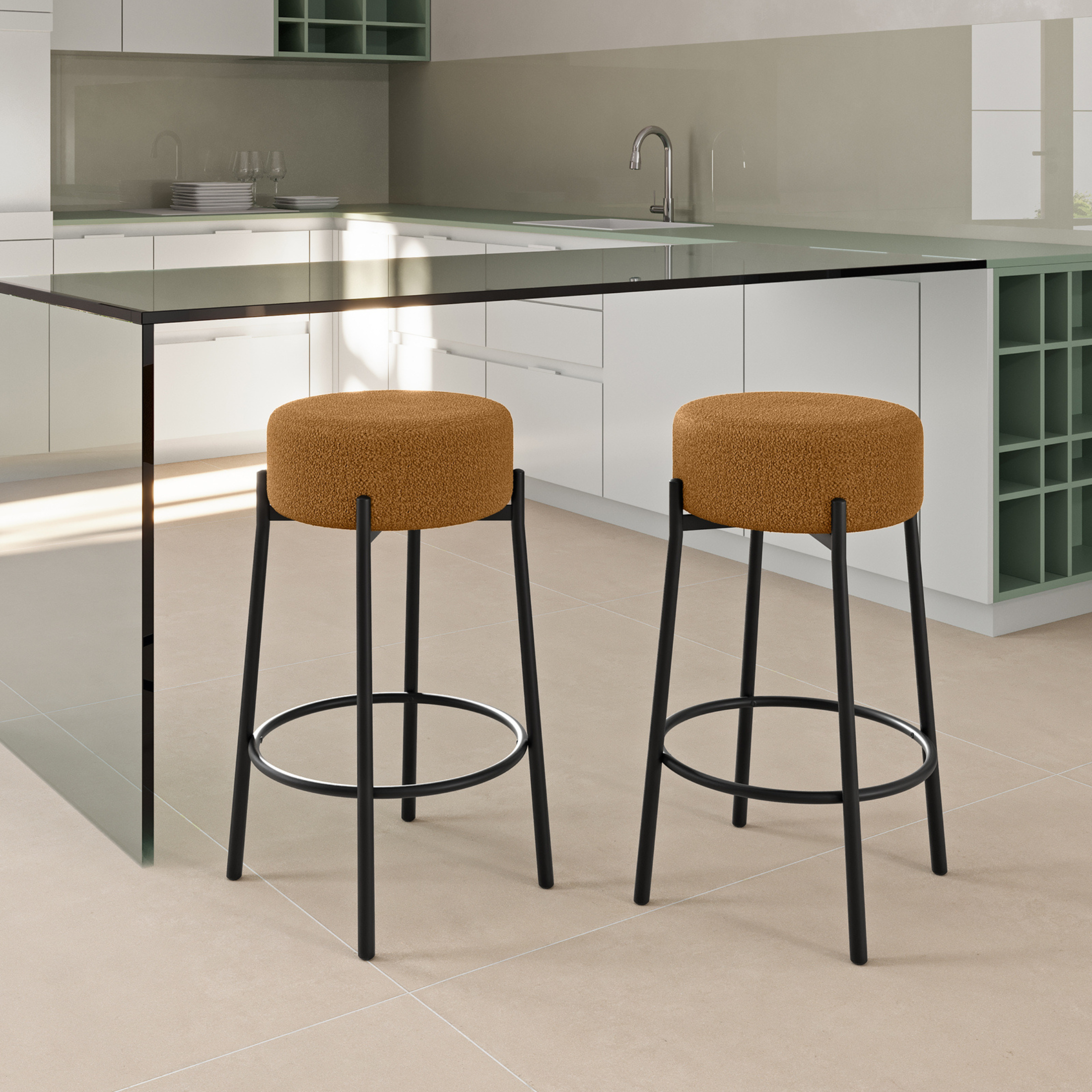 Set 2 sgabelli in tessuto imbottiti "Def" moderni con struttura in metallo