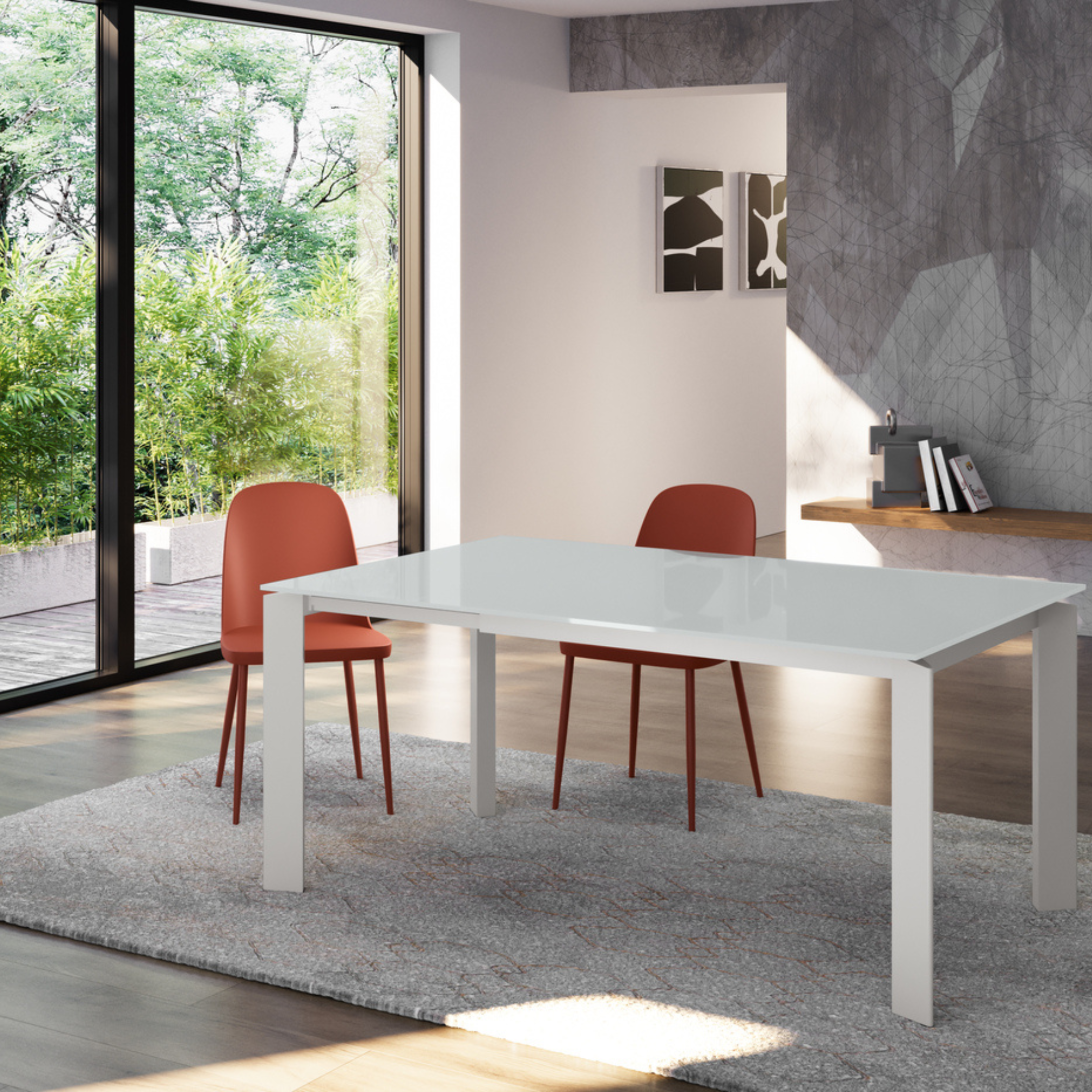 Tavolo in vetro allungabile "Rita" 8 posti con struttura in metallo verniciato