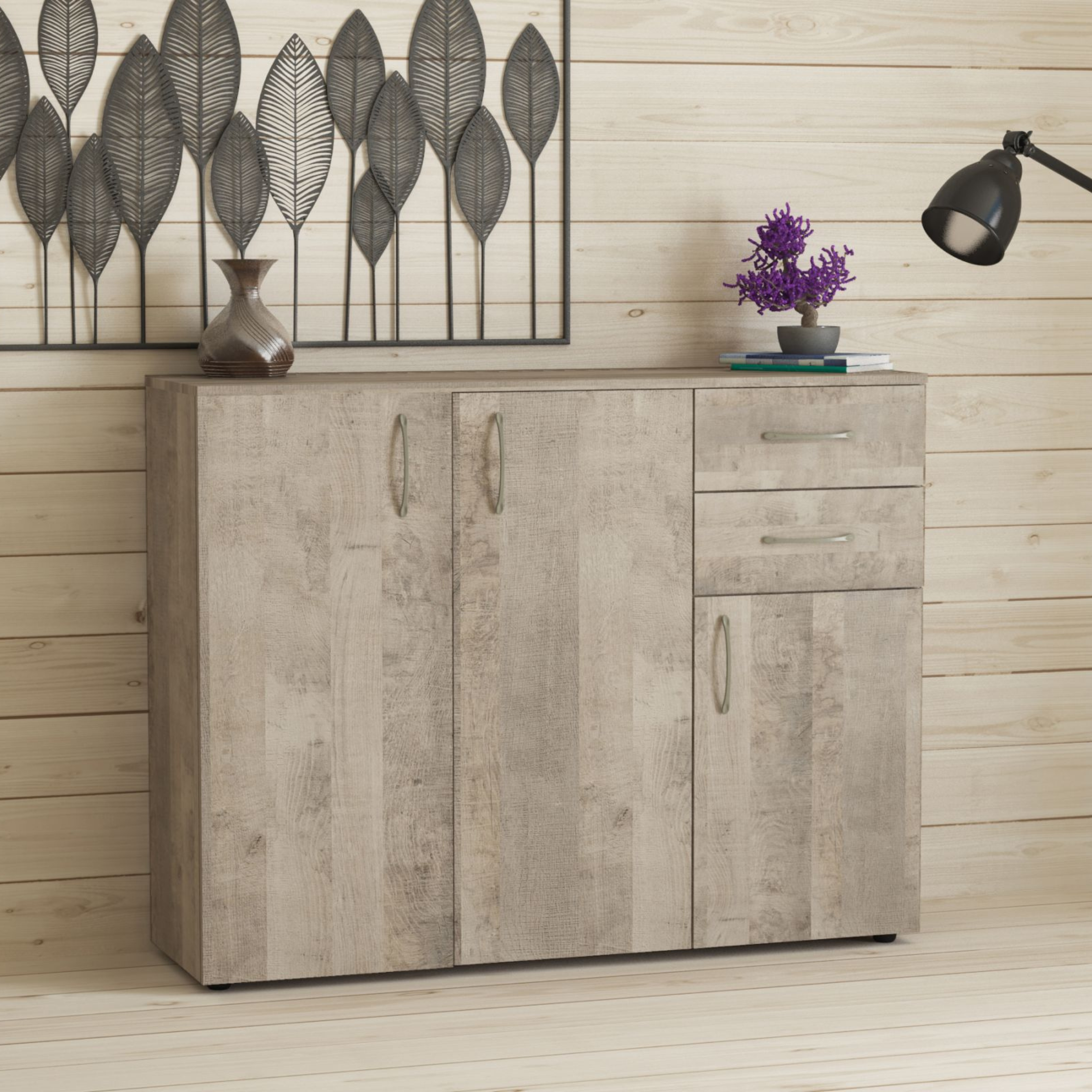 Credenza a buffet "K4298" mobile in legno a 3 ante con 2 cassetti da soggiorno cm 106x36 93h