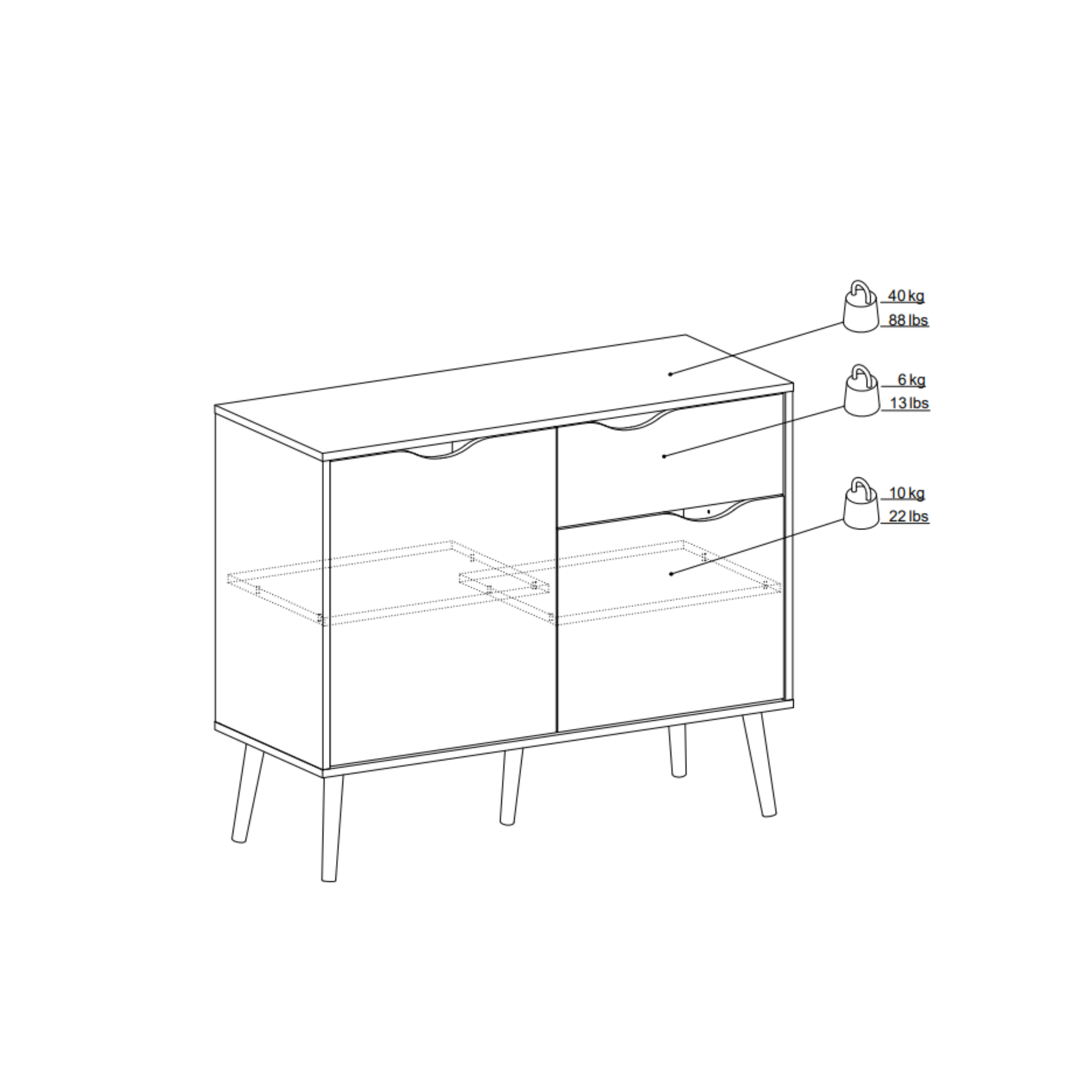 Credenza da soggiorno "Oslo" mobile in legno bianco rovere moderno
