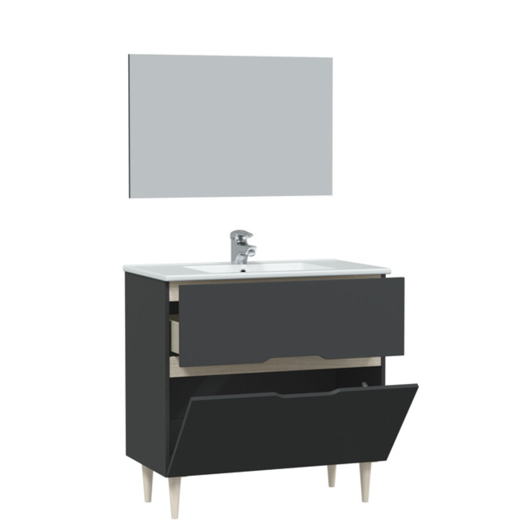 Kit Mobile con lavabo da bagno in legno Denver grigio antracite e rovere