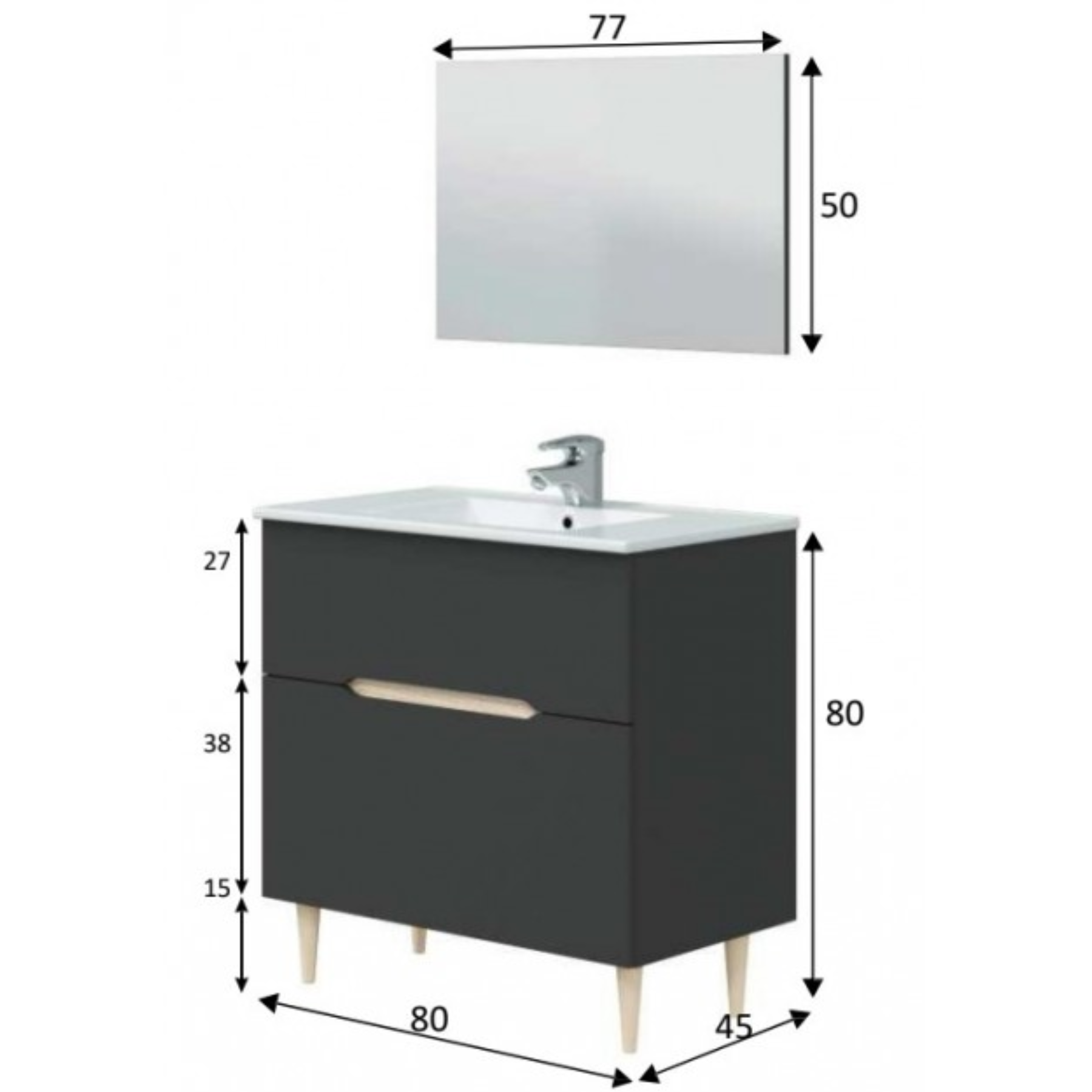 Kit Mobile con lavabo da bagno in legno Denver grigio antracite e rovere
