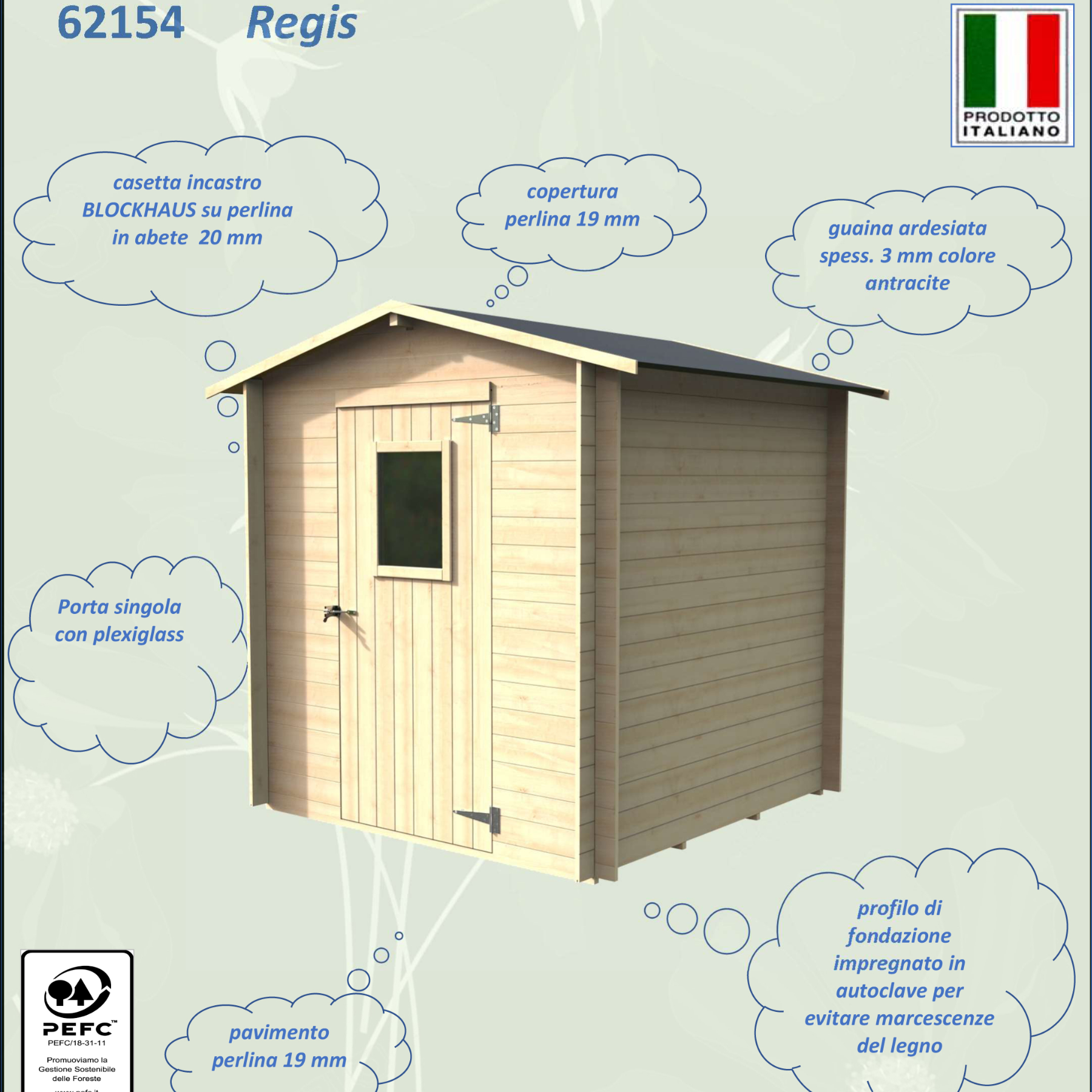 Casetta da giardino "Regis" in abete grezzo cm 200x200 200h