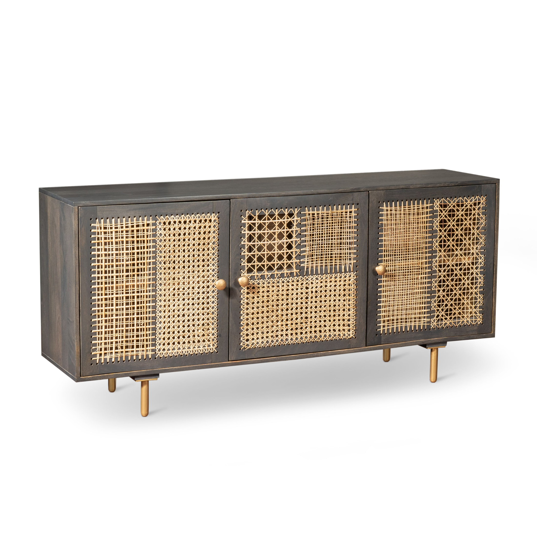 Madia design in legno di mango rattan "Ryan" 3 ante cm 160x38 75h