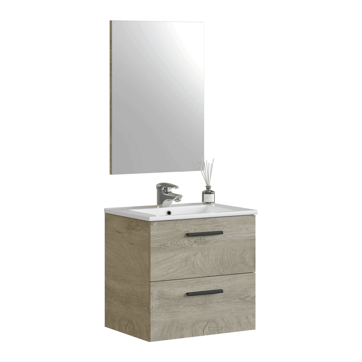 Mobile sospeso a cassettiera sotto lavabo "Aruba" in legno con specchio cm 60x45 57h - MondoViro