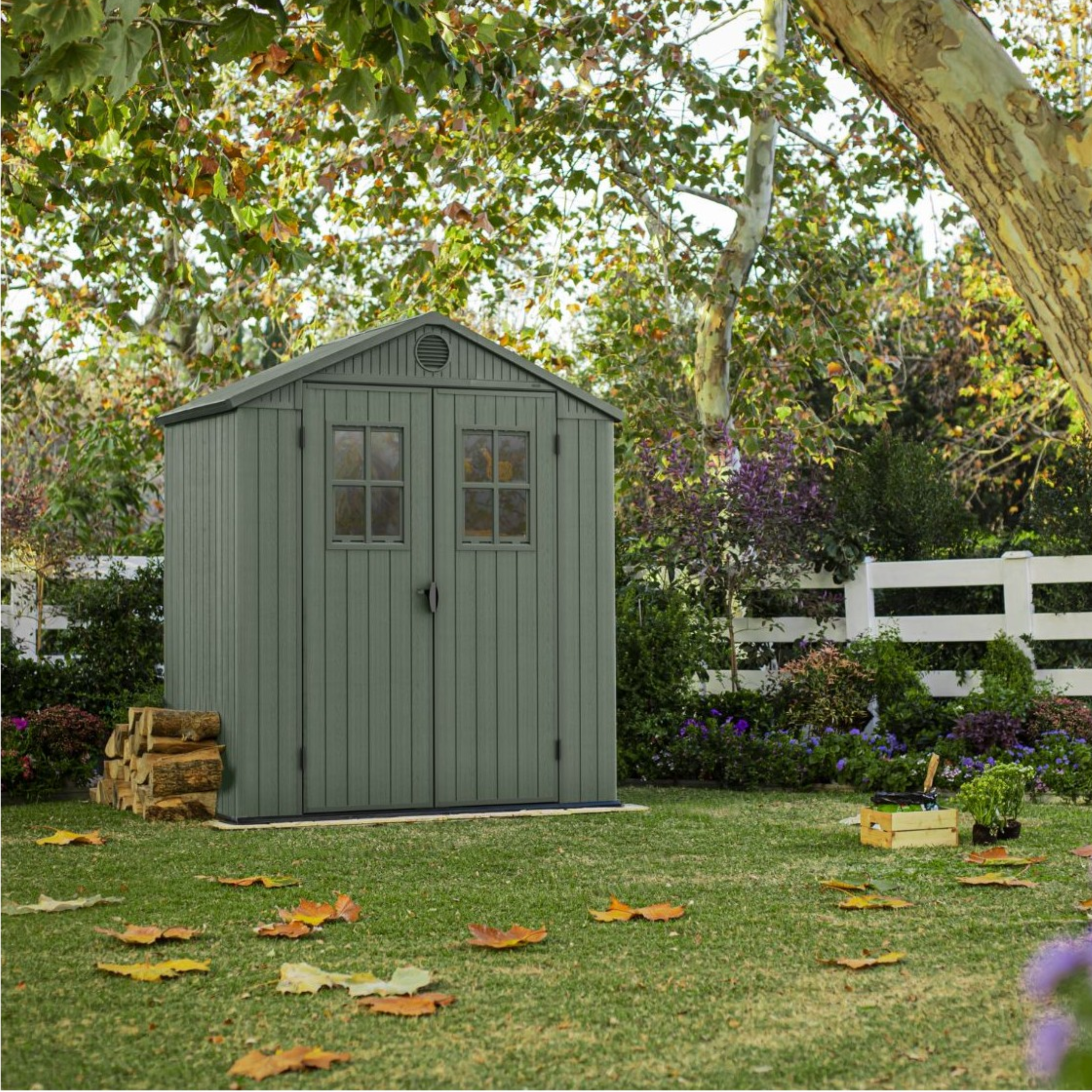 Casetta in resina da giardino "Oasis" effetto legno con 2 finestre