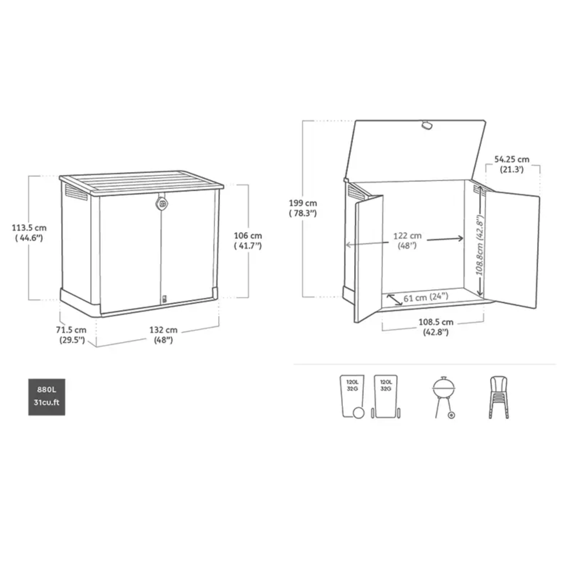 Baule in resina da esterno "Serene" nero multiuso cm 132x71,5 113,5h