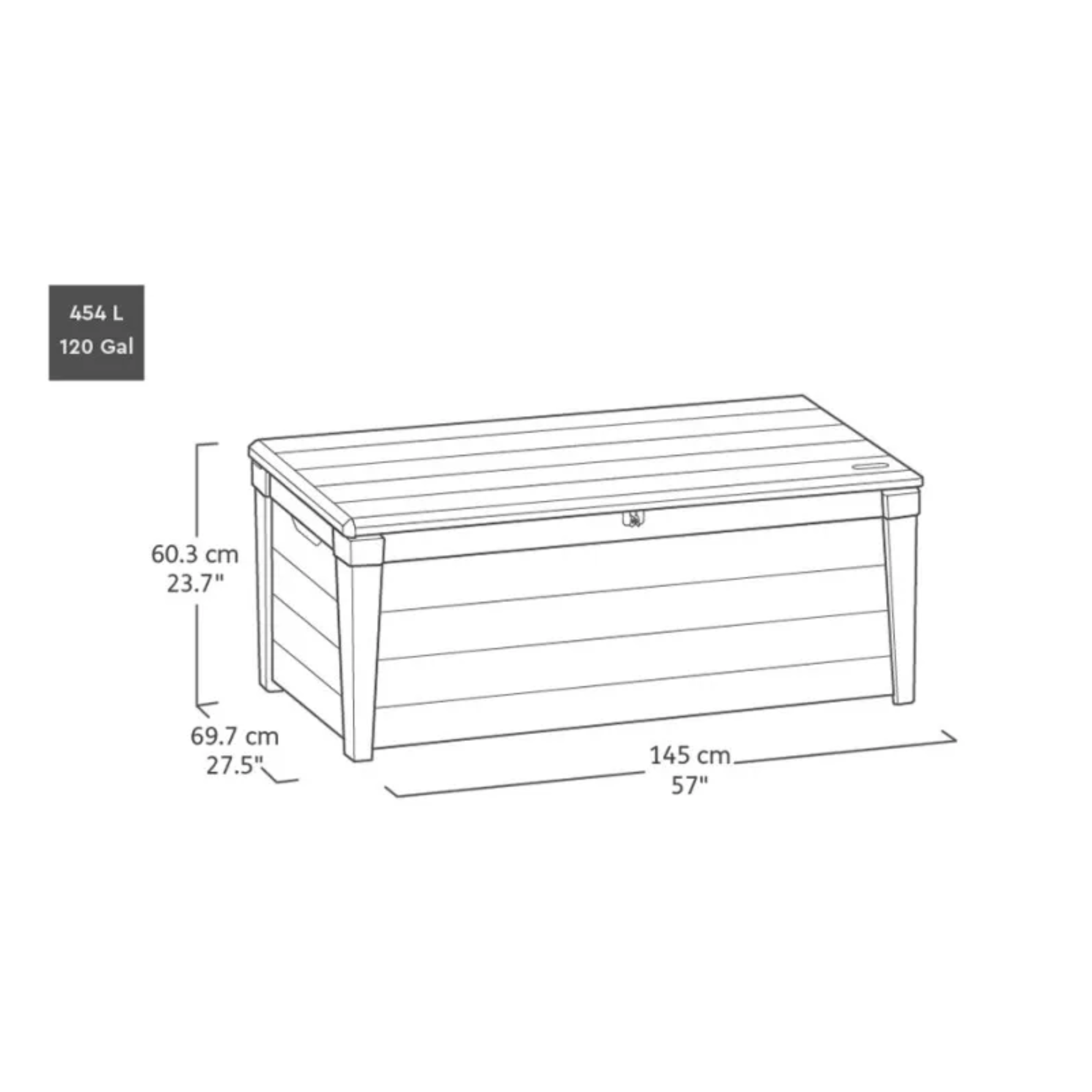 Baule capiente da esterno "Brush" in resina effetto legno cm 145x69,7 60,3h