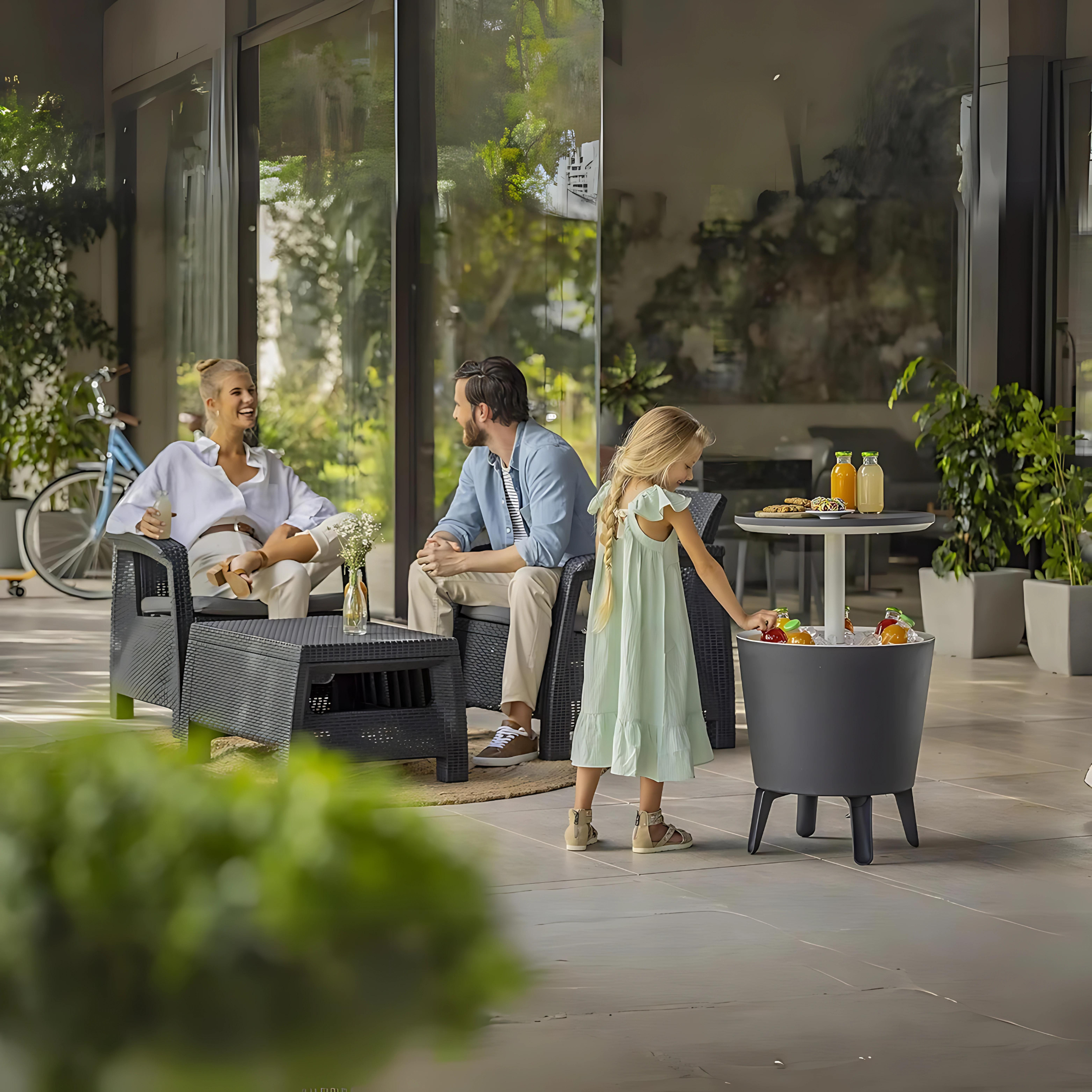 Tavolino portaghiaccio in resina "Ice Bar" con piano rialzabile cm 49,5x49,5 84,5h