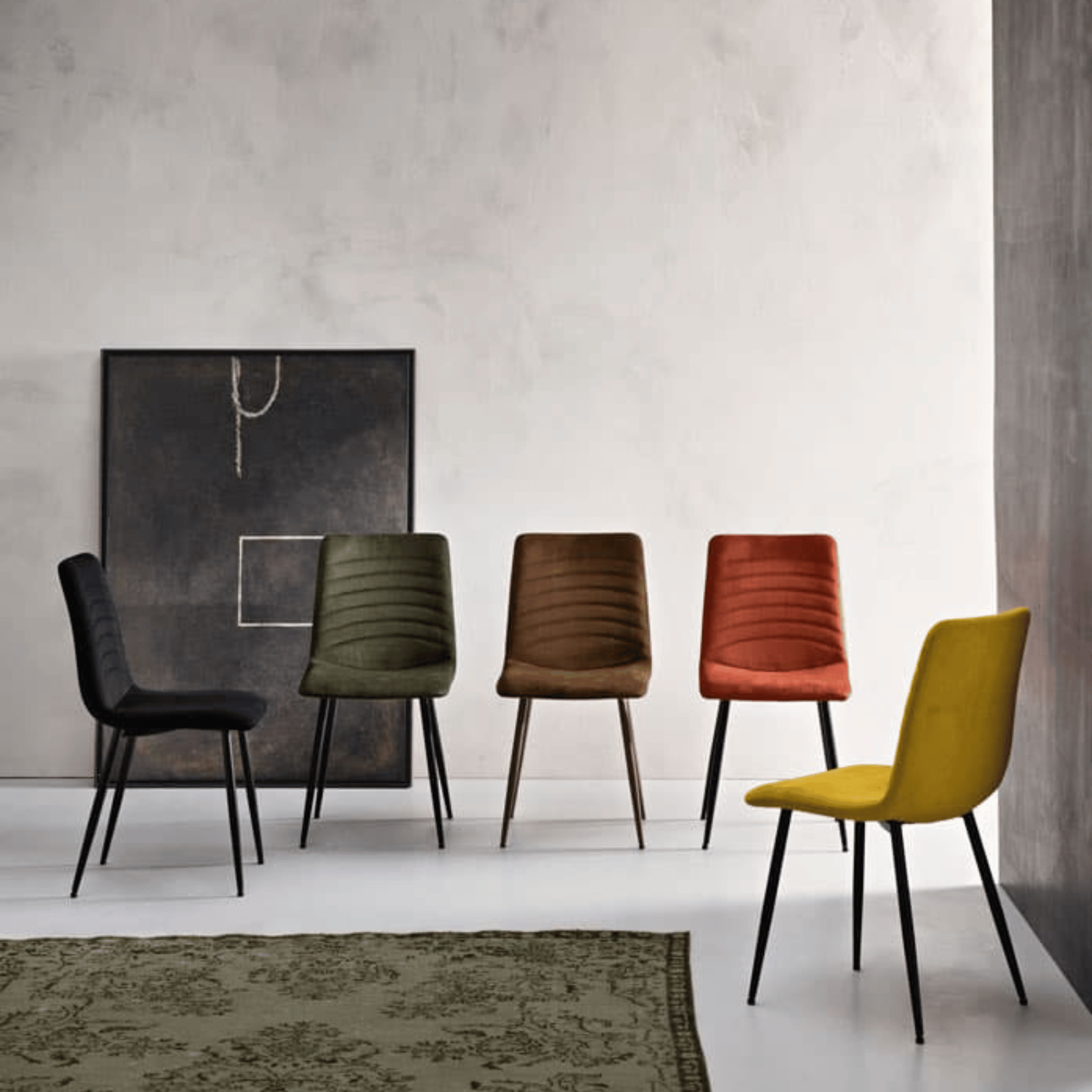 Set di sedie imbottite in tessuto cannettato "Leo" da soggiorno cm 45x54 87h