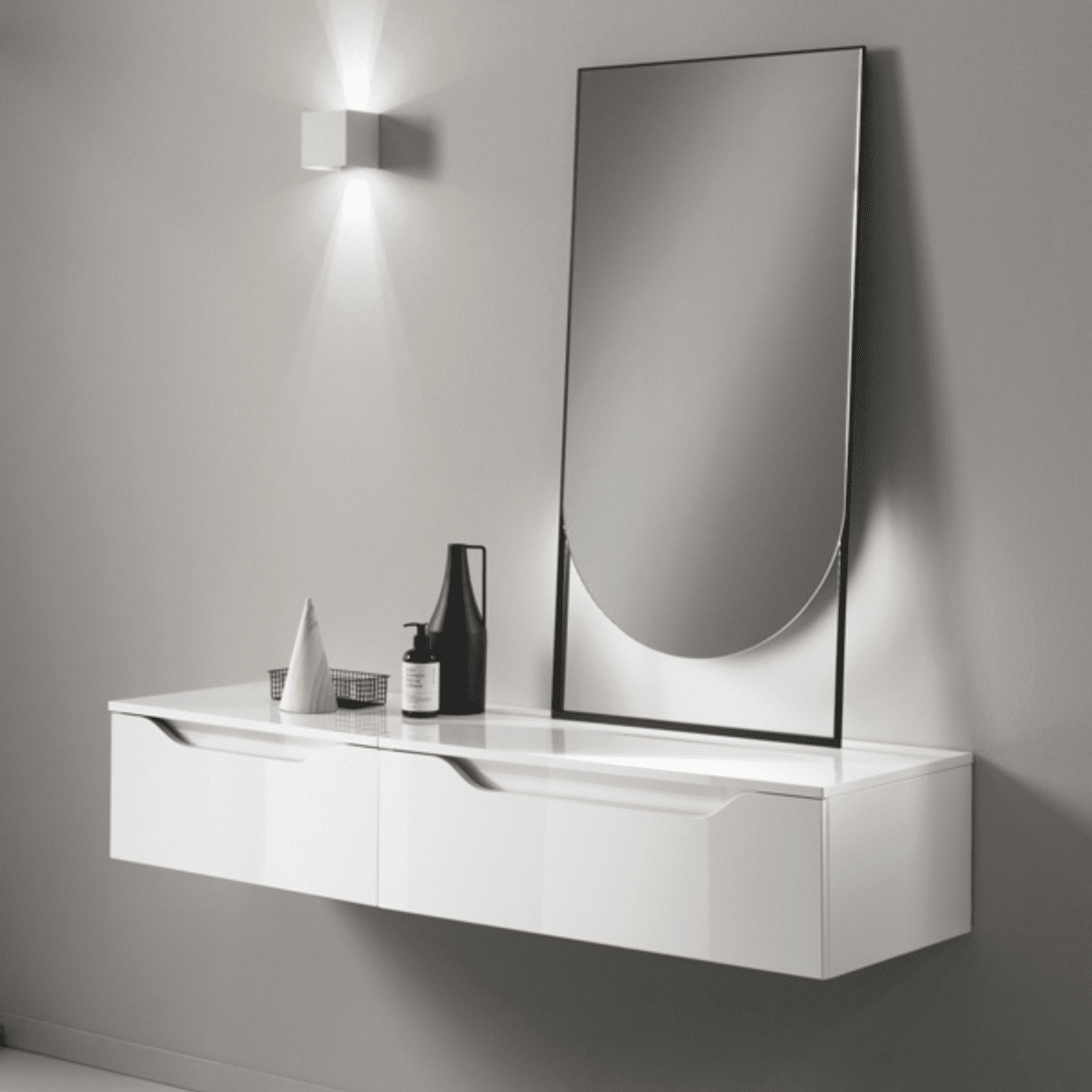 Mobile da bagno sospeso "Sonia" moderno 2 cassetti specchio led - MondoViro