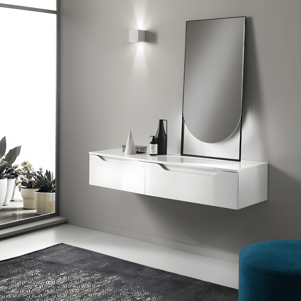 Mobile da bagno sospeso "Sonia" moderno 2 cassetti specchio led - MondoViro
