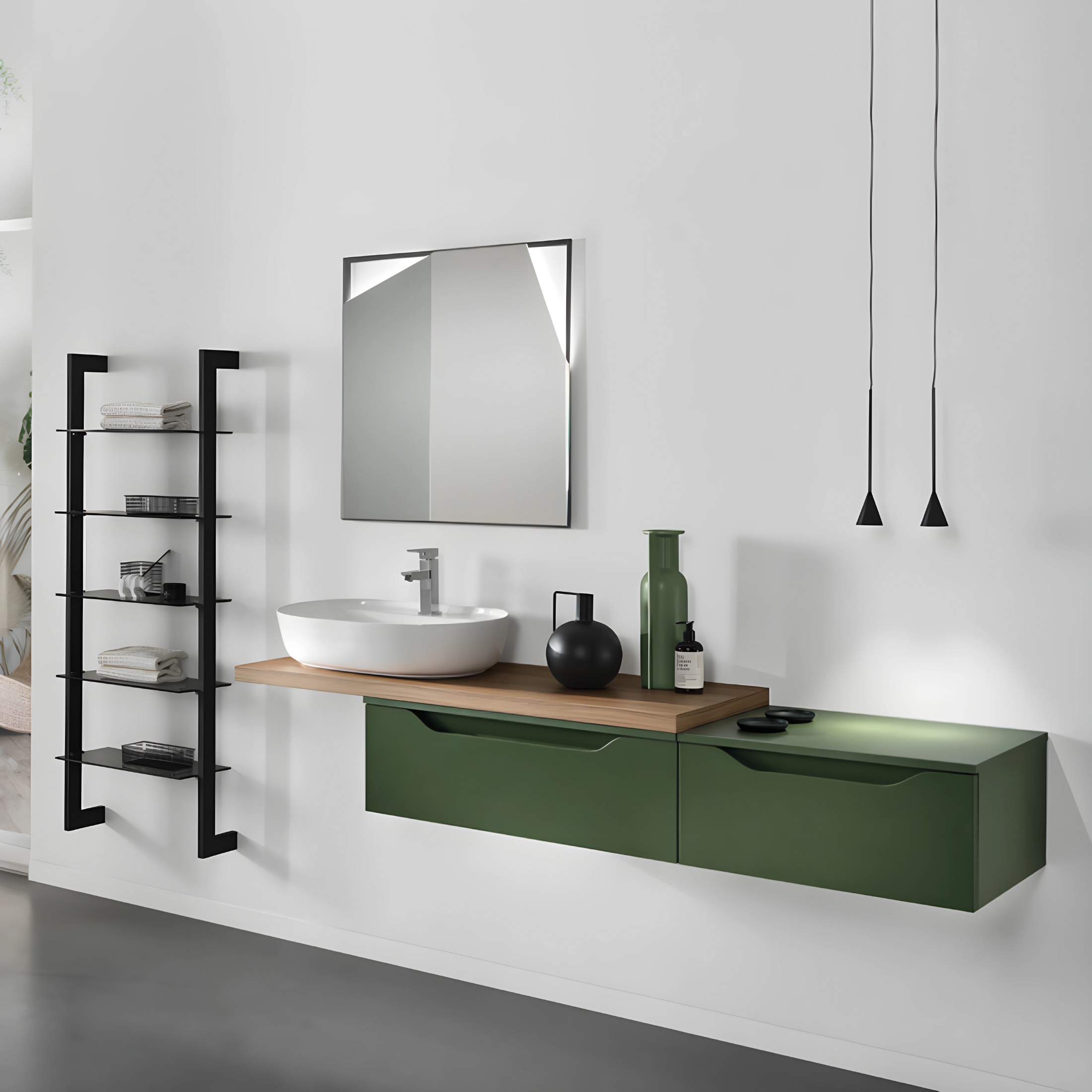 Mobile bagno sospeso "Lotus" 2 cassetti specchio lavabo Top scaletta step