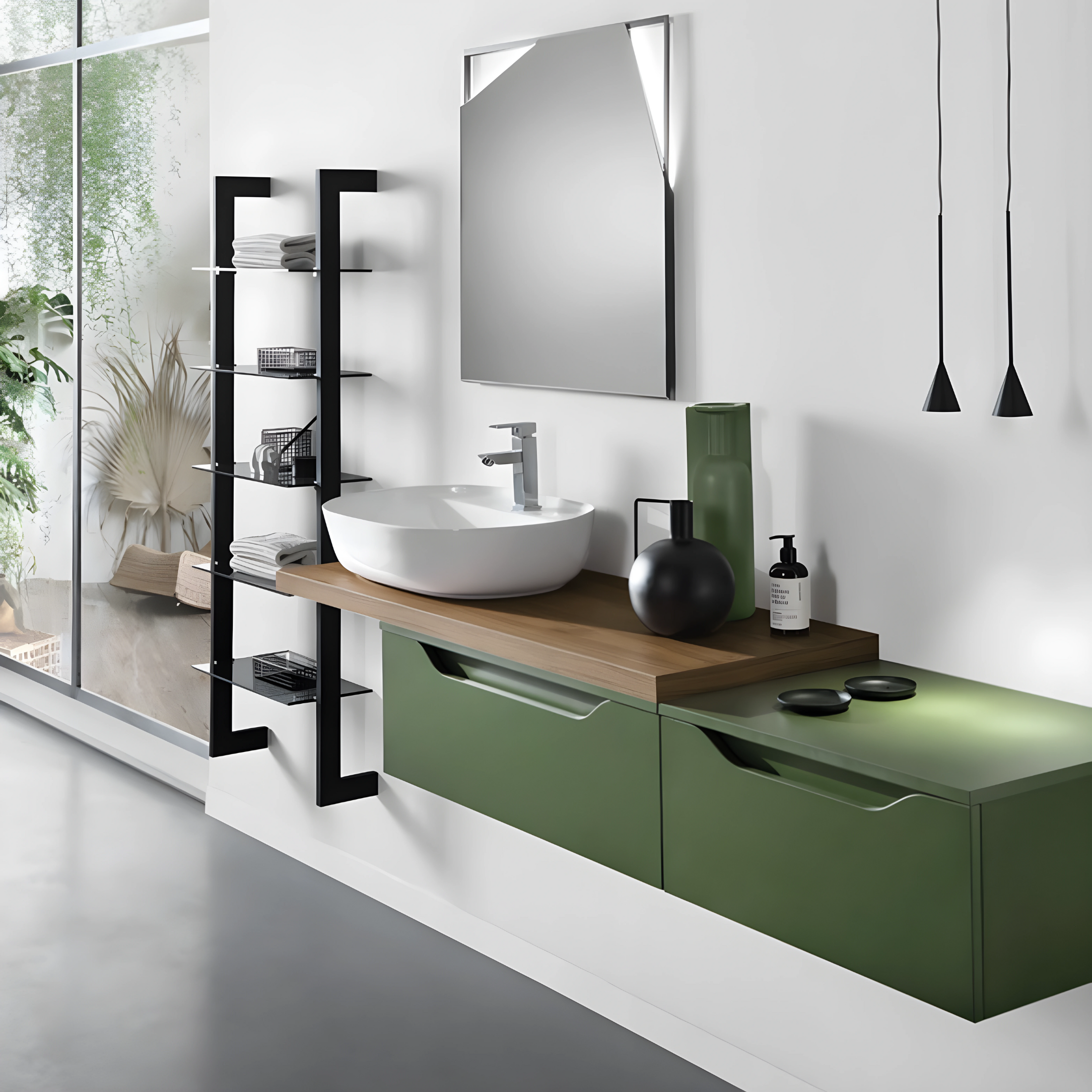 Mobile bagno sospeso "Lotus" 2 cassetti specchio lavabo Top scaletta step