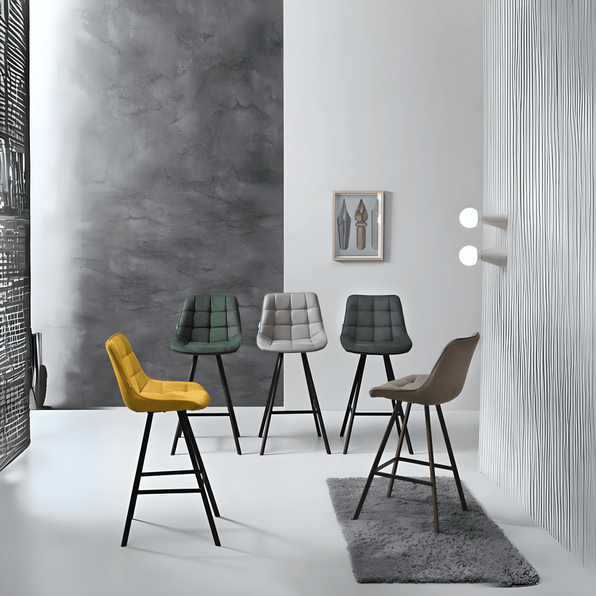 Set di sgabelli imbottiti "Morgan" con struttura in metallo nero cm 48x55 102h - MondoViro