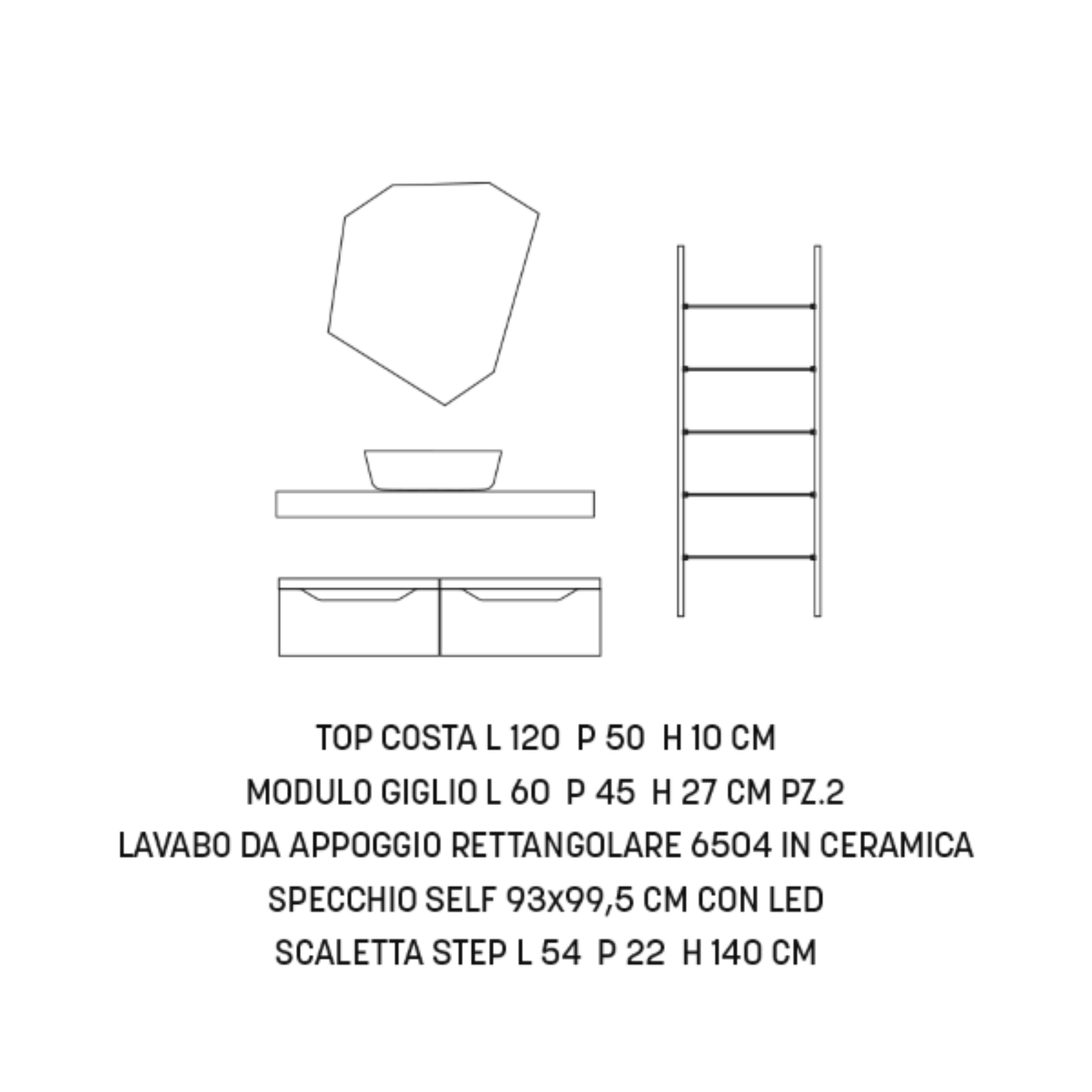 Mobile da bagno sospeso "Becky" moderno 2 cassetti specchio Led lavabo scaletta step