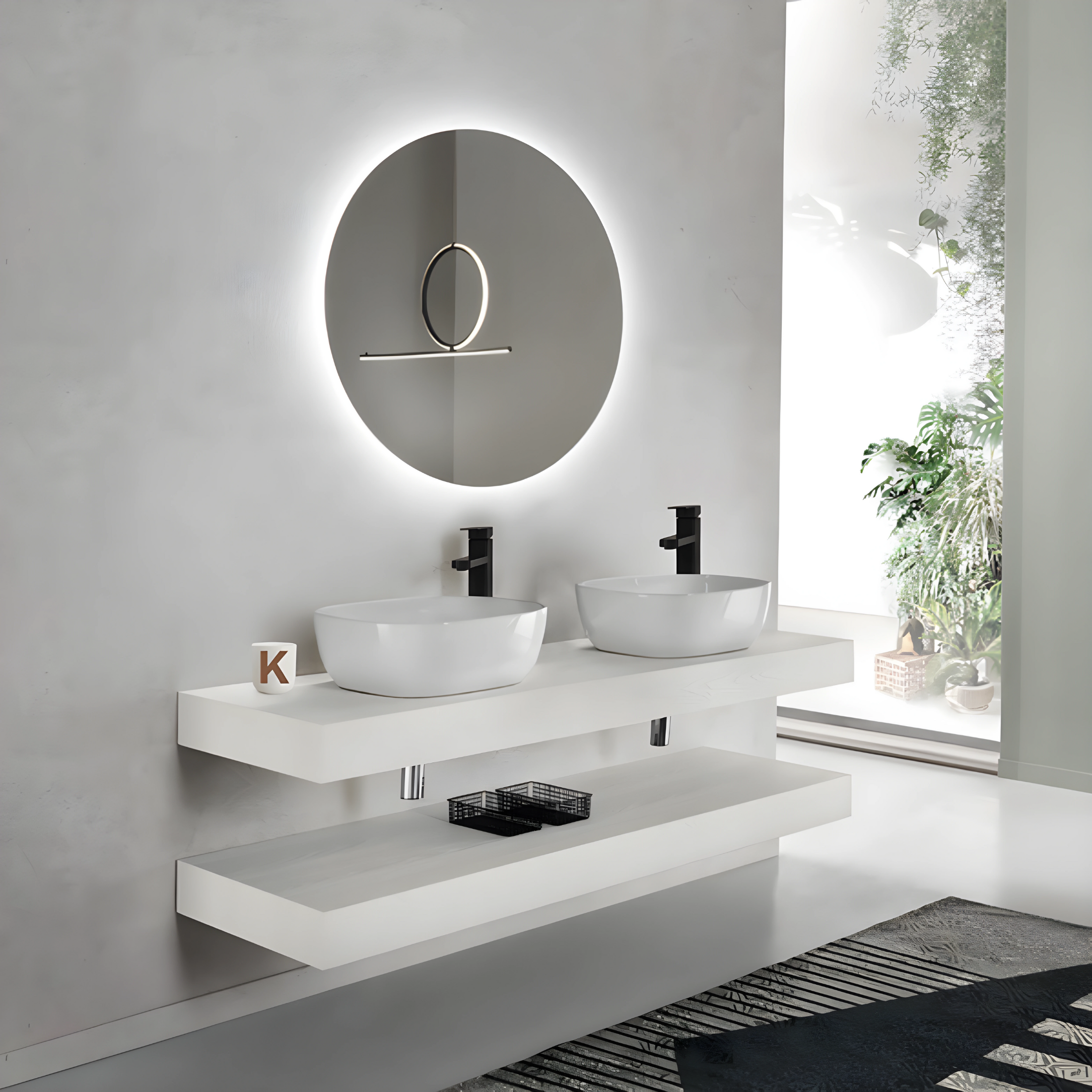 Mobile da bagno sospeso "Elion" 2 colonne 2 lavabo 2 Top specchio Led