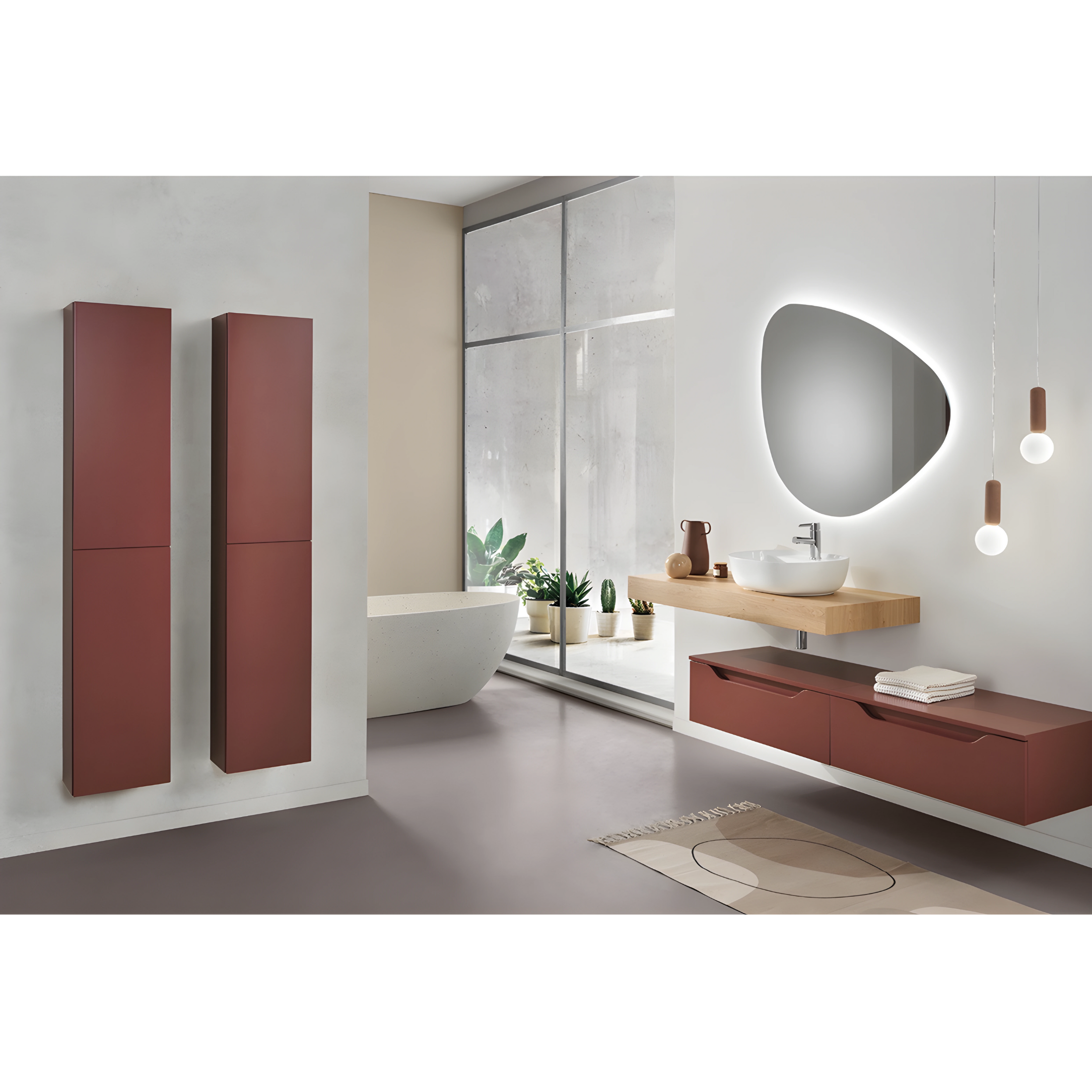 Mobile da bagno sospeso "Sheldon" moderno con doppio modulo top con lavabo