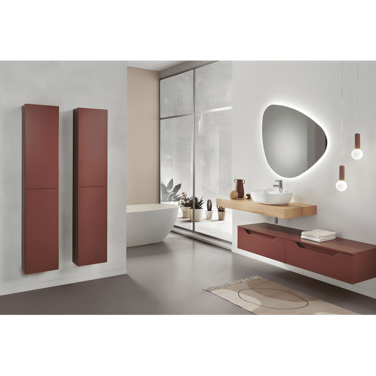 Mobile da bagno sospeso "Sheldon" moderno con doppio modulo top con lavabo - MondoViro
