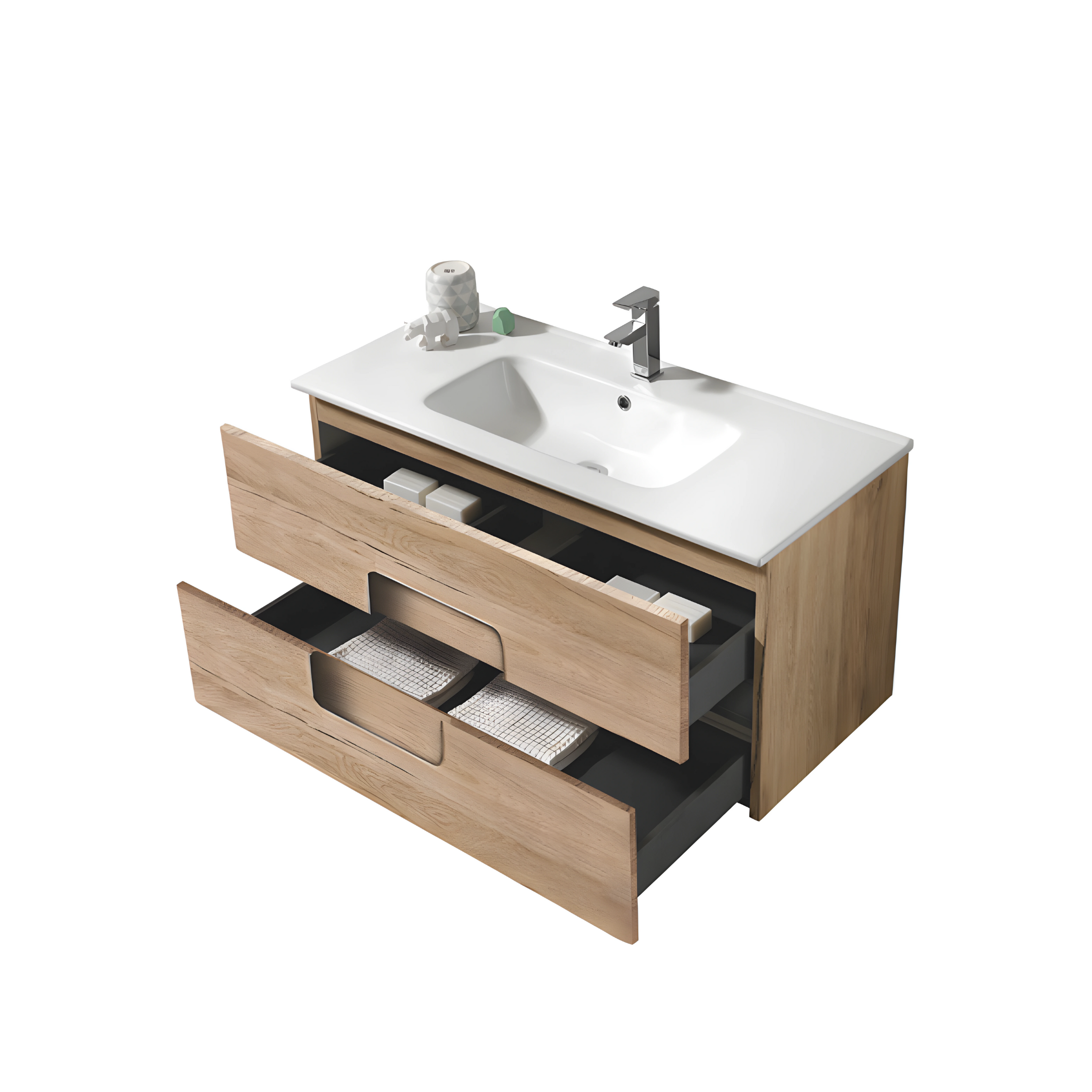 Mobile da bagno sospeso "Balto" 2 cassetti lavabo specchio Led