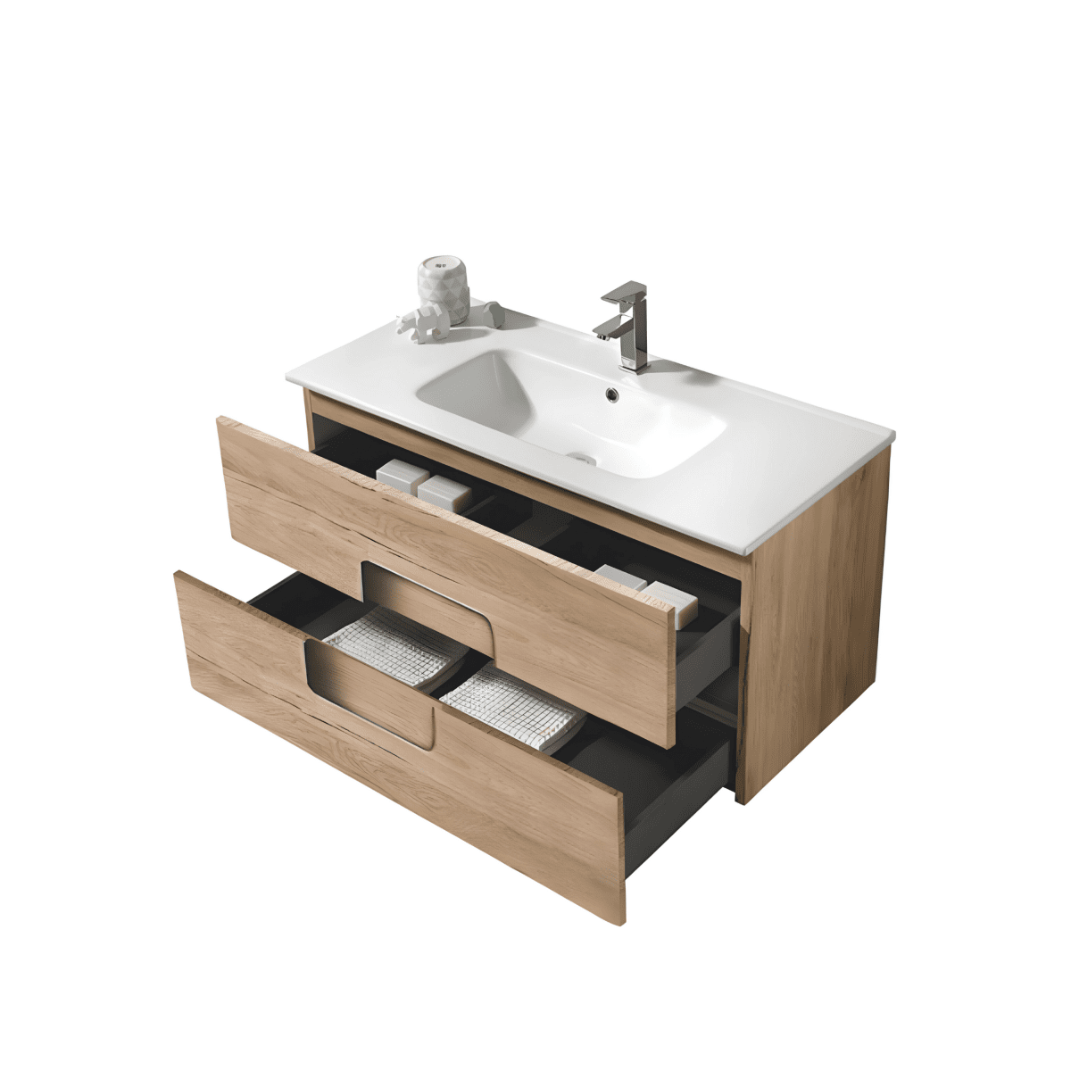 Mobile da bagno sospeso "Balto" 2 cassetti lavabo specchio Led - MondoViro