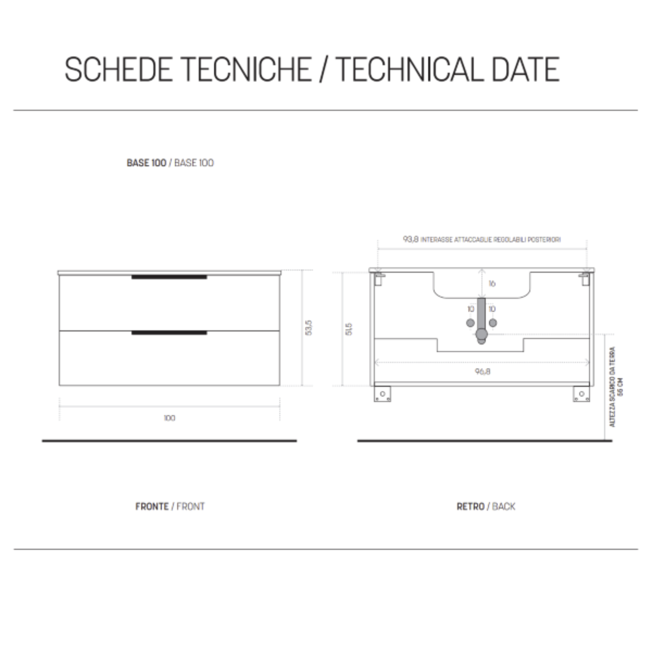 Mobile da bagno sospeso 2 cassetti "Tobias" specchio retroilluminato