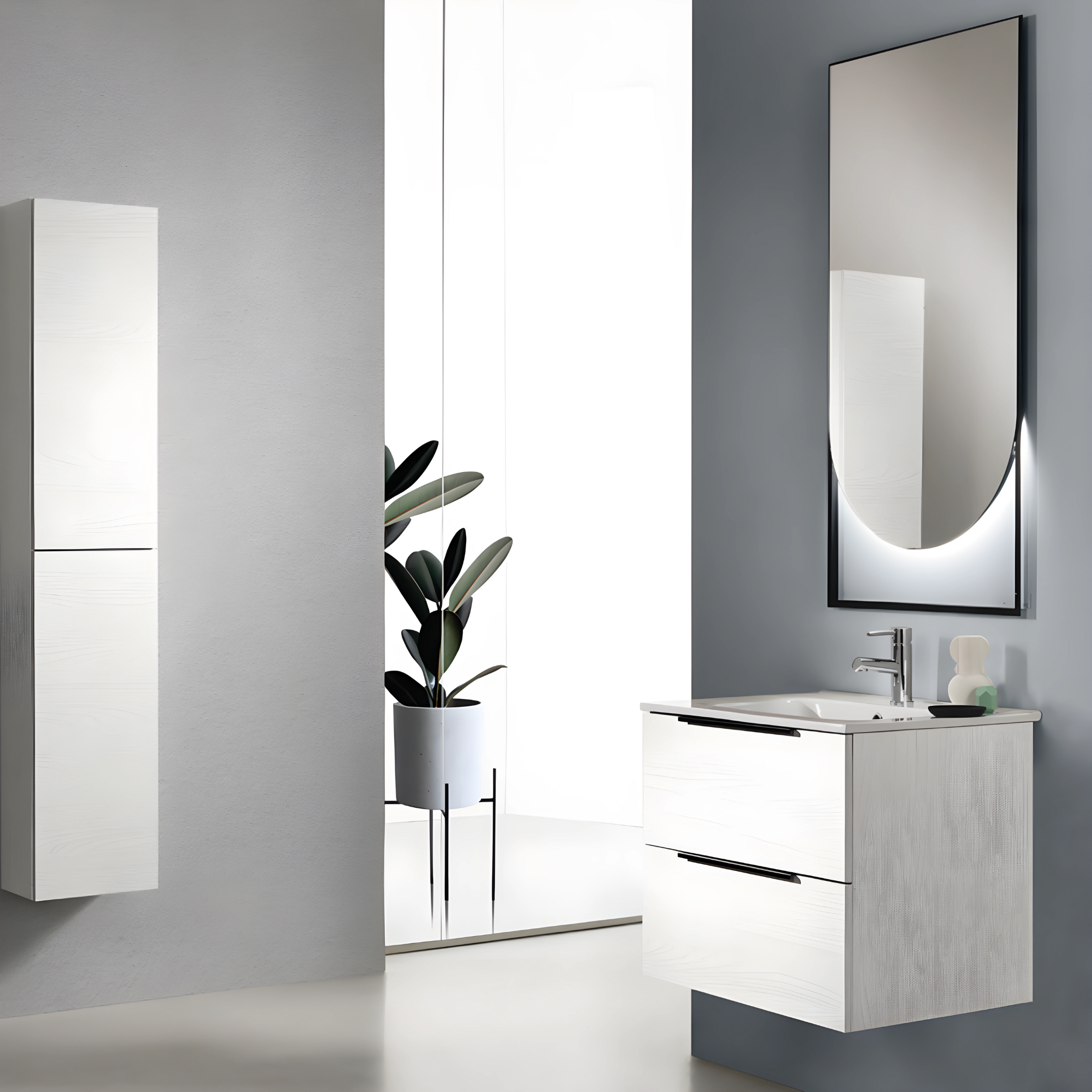 Mobile da bagno sospeso "Atrium" moderno 2 cassetti specchio luce Led