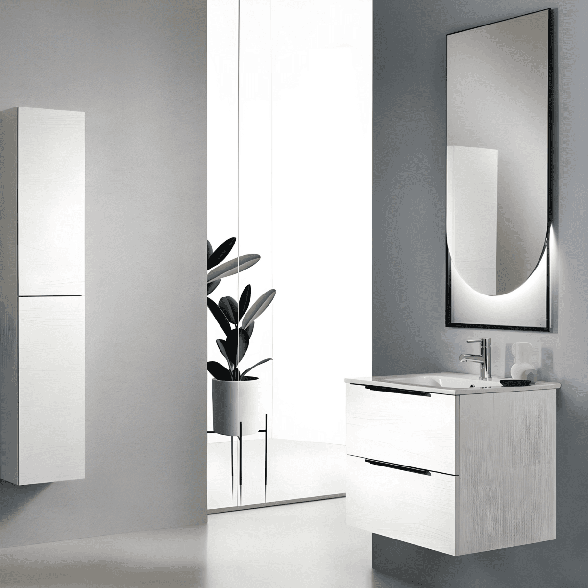 Mobile da bagno sospeso "Atrium" moderno 2 cassetti specchio luce Led - MondoViro