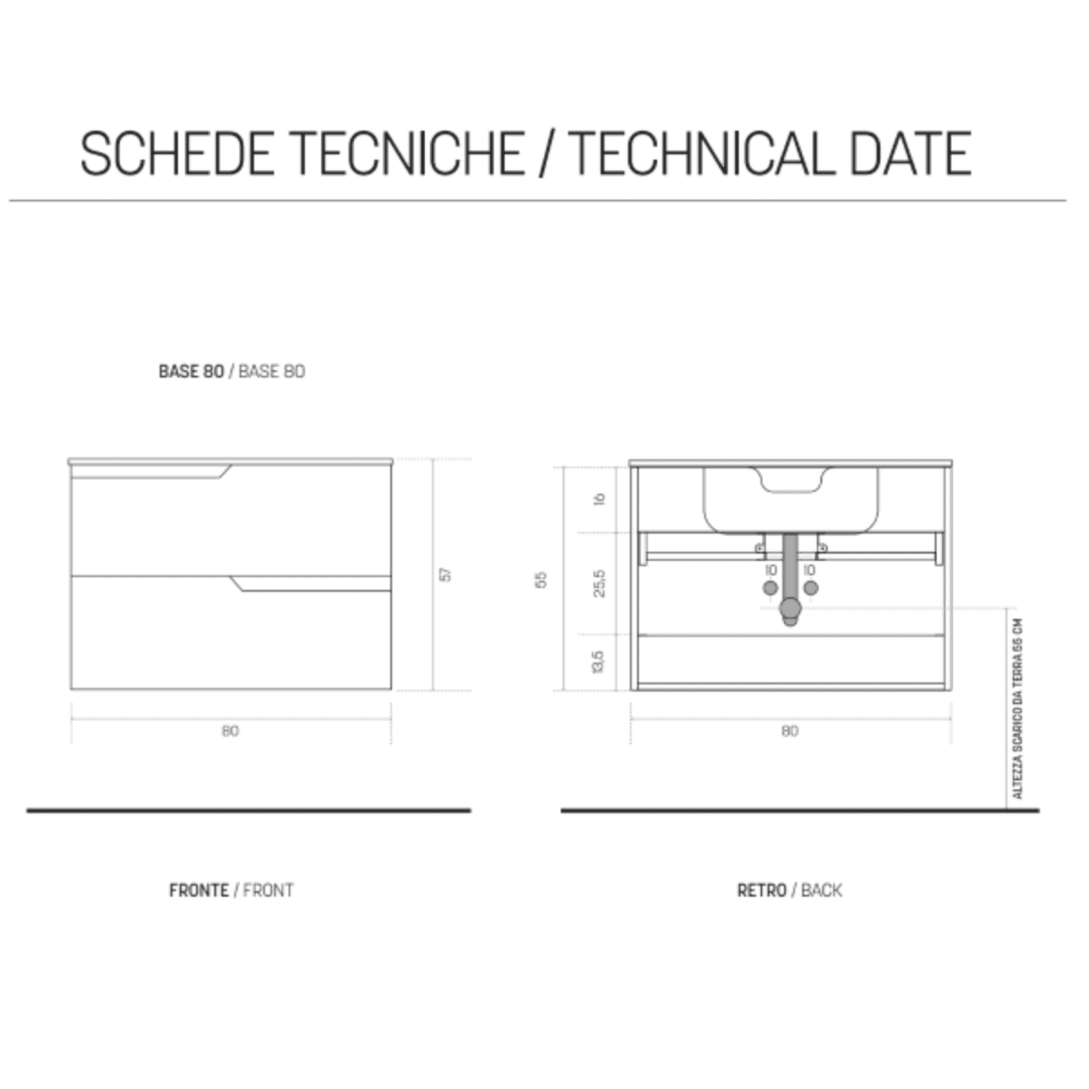 Mobile da bagno sospeso "Mika" moderno specchio Led lavabo 2 cassetti - MondoViro