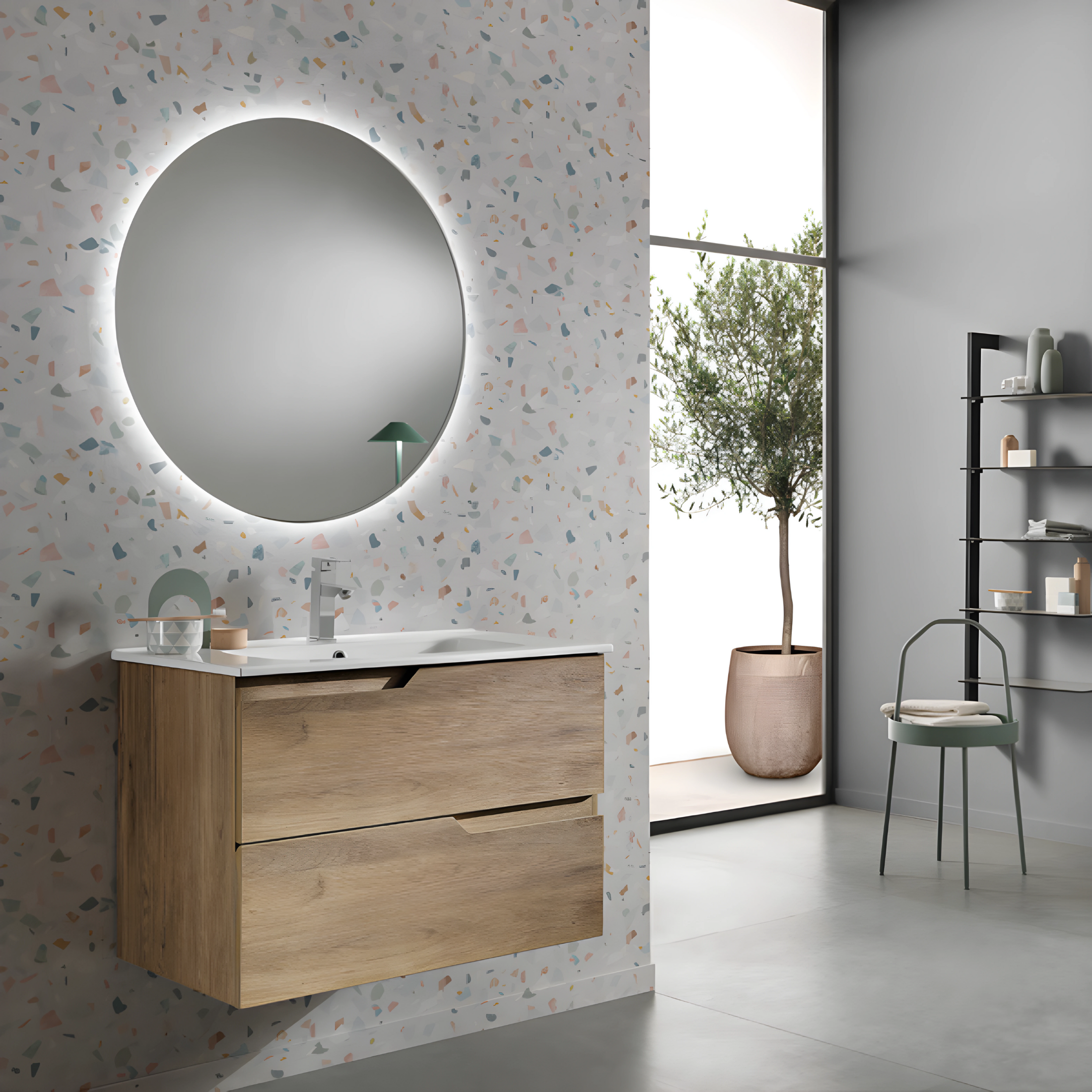 Mobile da bagno sospeso "Mika" moderno specchio Led lavabo 2 cassetti
