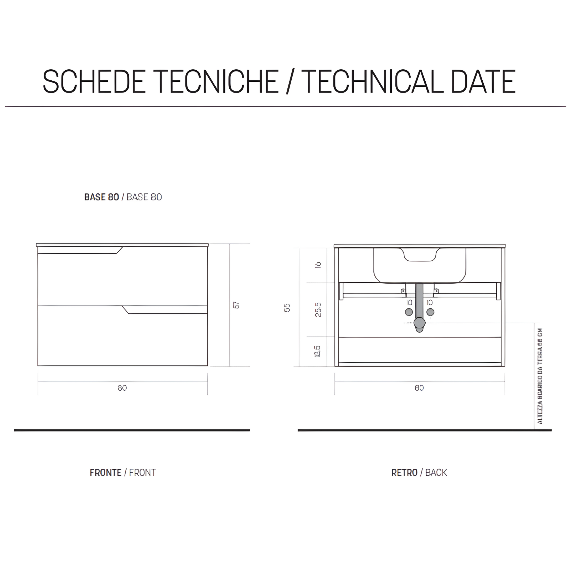 Mobile da bagno sospeso "Cuba" base 2 cassetti 80 cm con colonna specchio e lavabo TEK