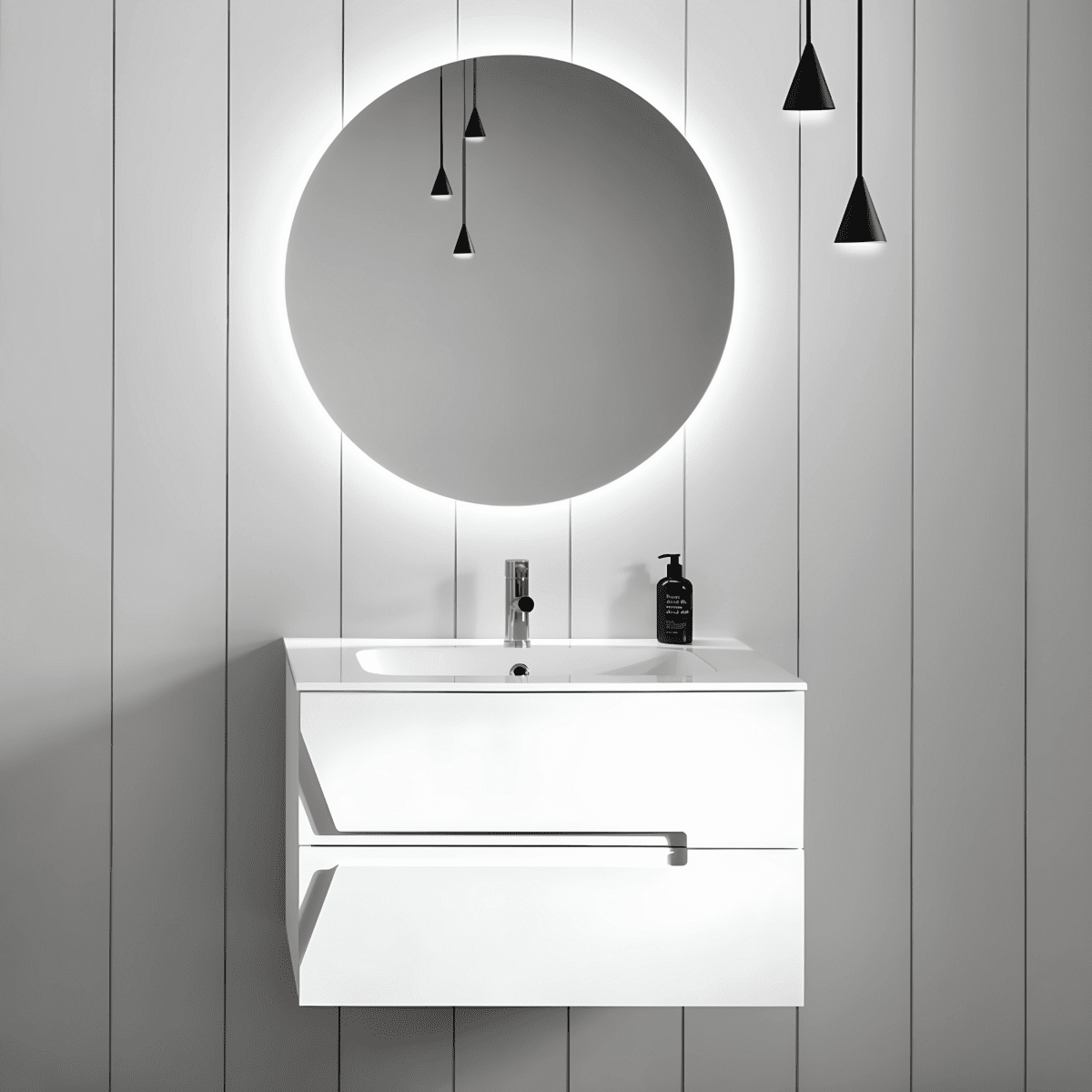 Mobile da bagno sospeso "Kleo" in legno con 2 cassetti lavabo e specchio - MondoViro