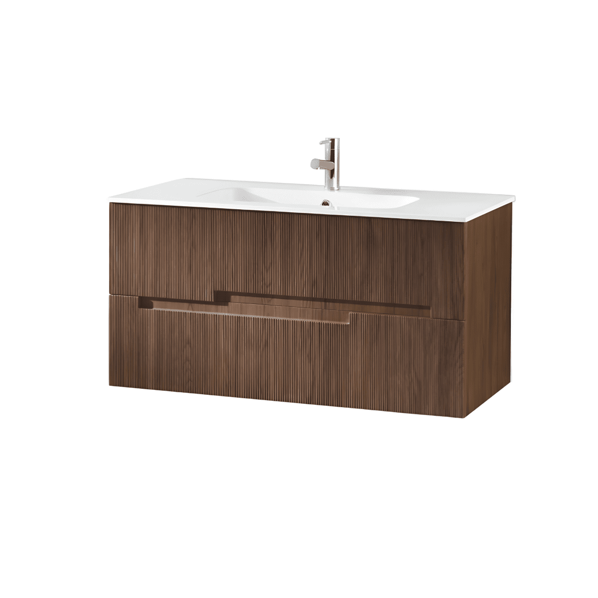 Mobile da bagno sospeso "Lennon" con 2 cassetti specchio Led e lavabo - MondoViro