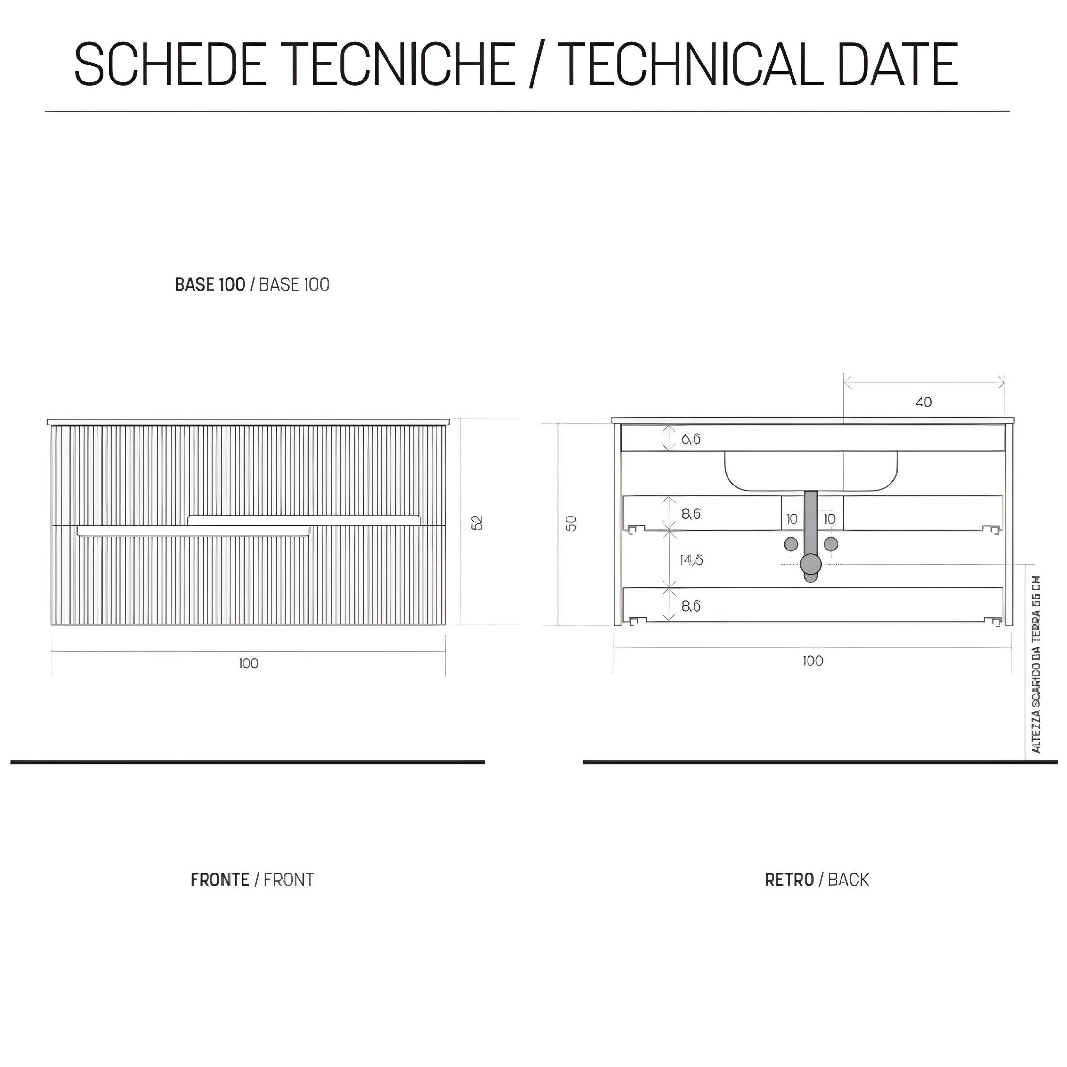 Mobile da bagno sospeso "Lennon" con 2 cassetti specchio Led e lavabo