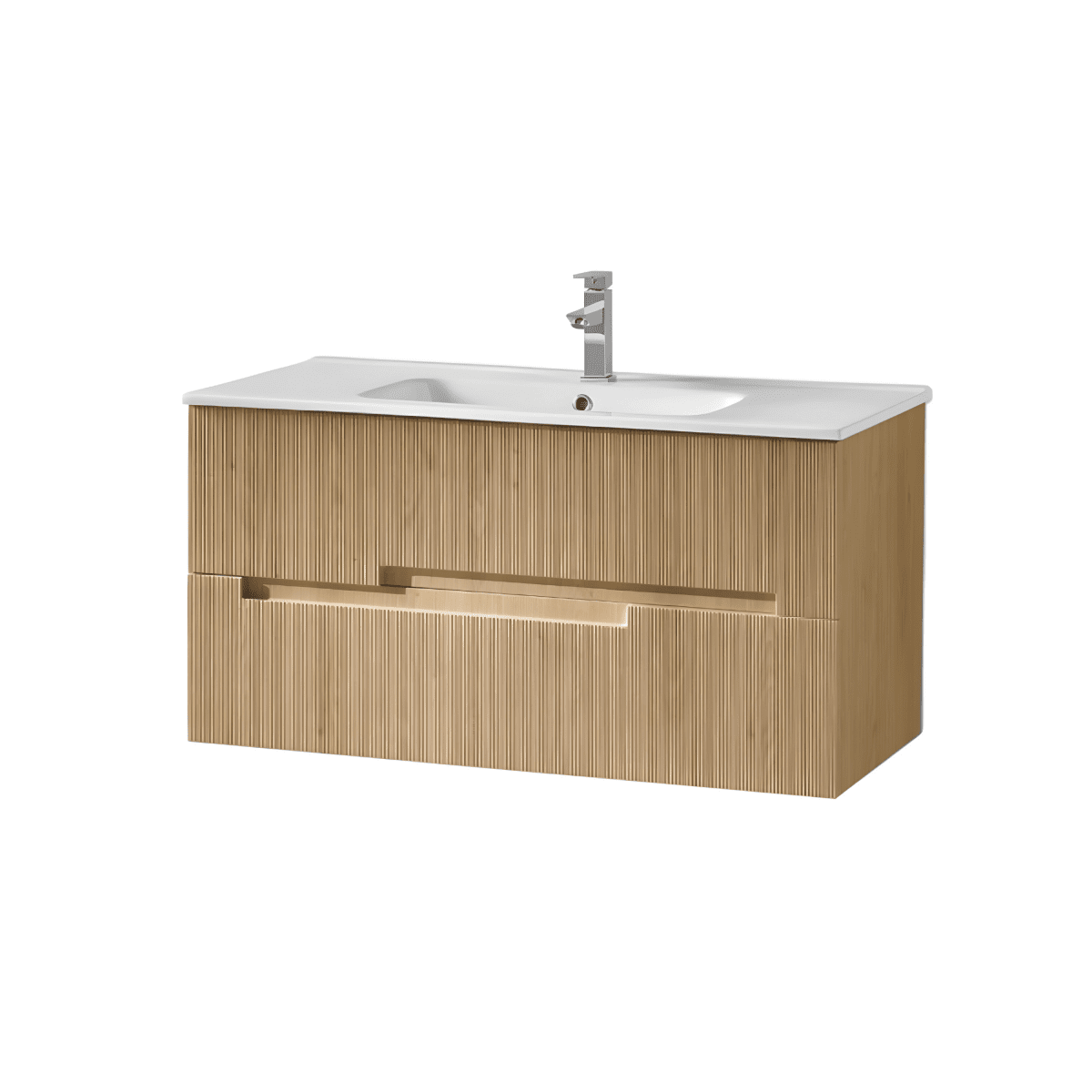 Mobile da bagno in legno "Eliot" con 2 cassetti lavabo e colonna sospesa - MondoViro