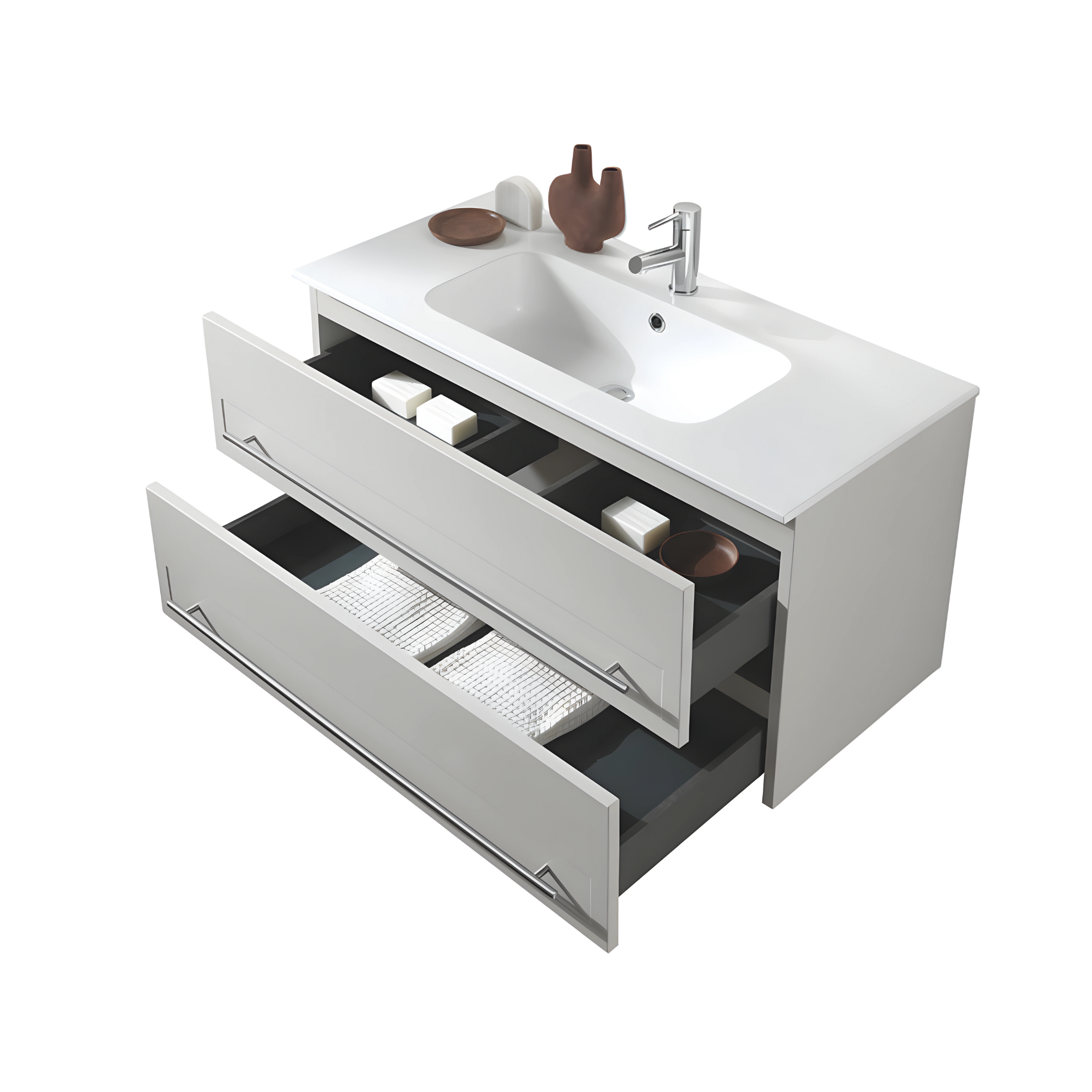 Mobile da bagno sospeso "Nemo" con 2 cassetti lavabo specchio Led e colonna sospesa