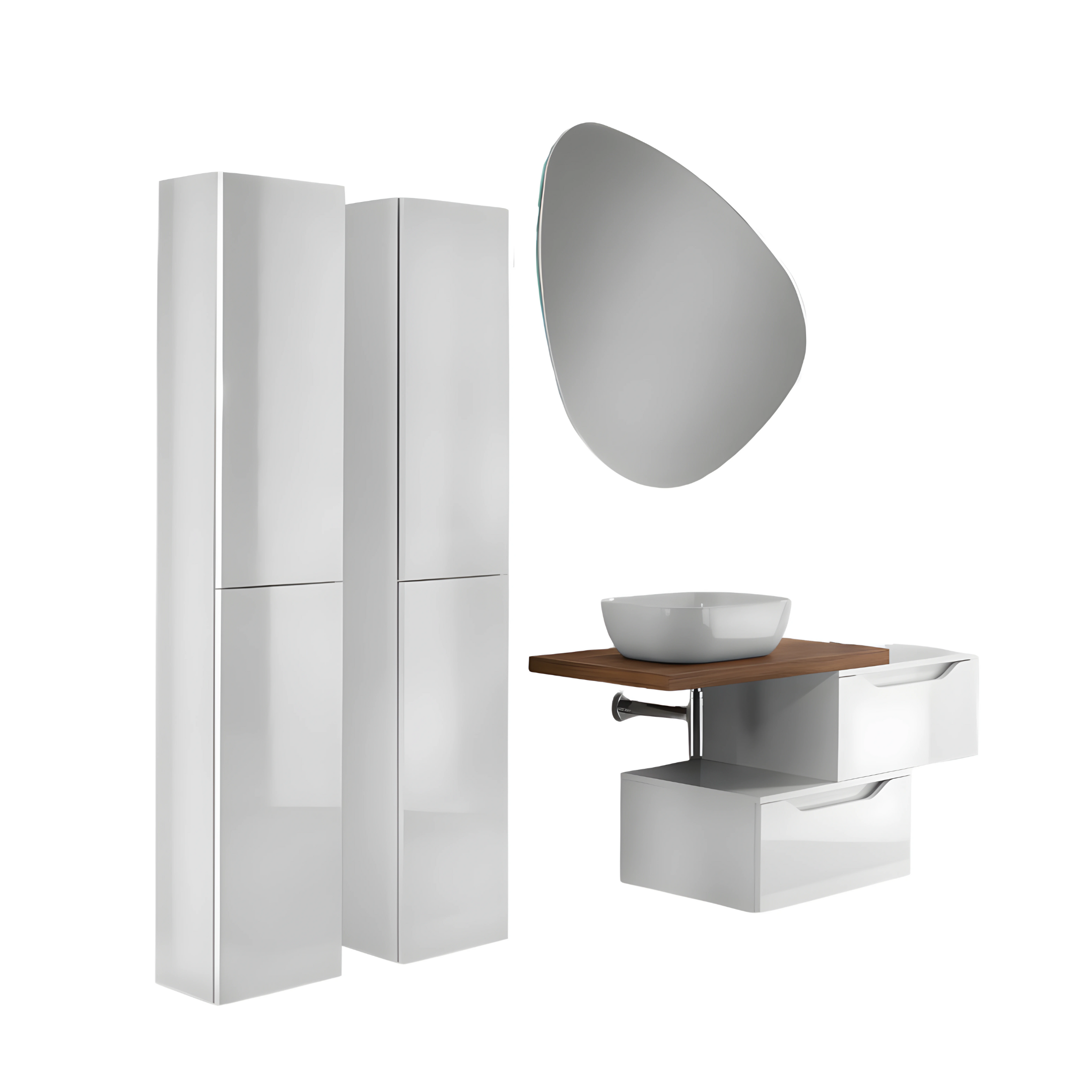 Mobile da bagno sospeso "Octavia" 2 cassetti 2 colonne lavabo da appoggio specchio Led